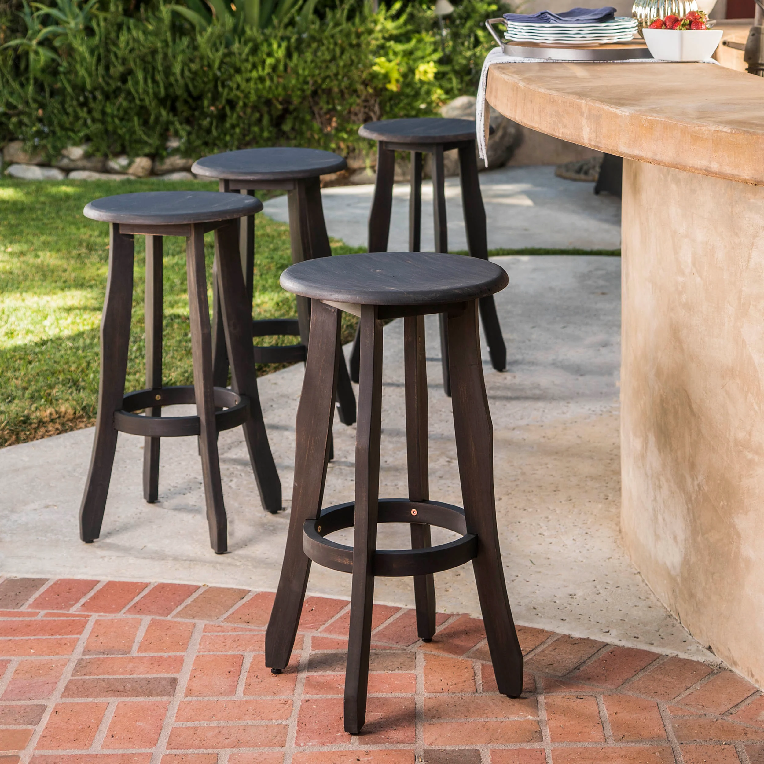 Primrose 30-Inch Outdoor Dark Grey Finished Acacia Wood Barstools - furnishings