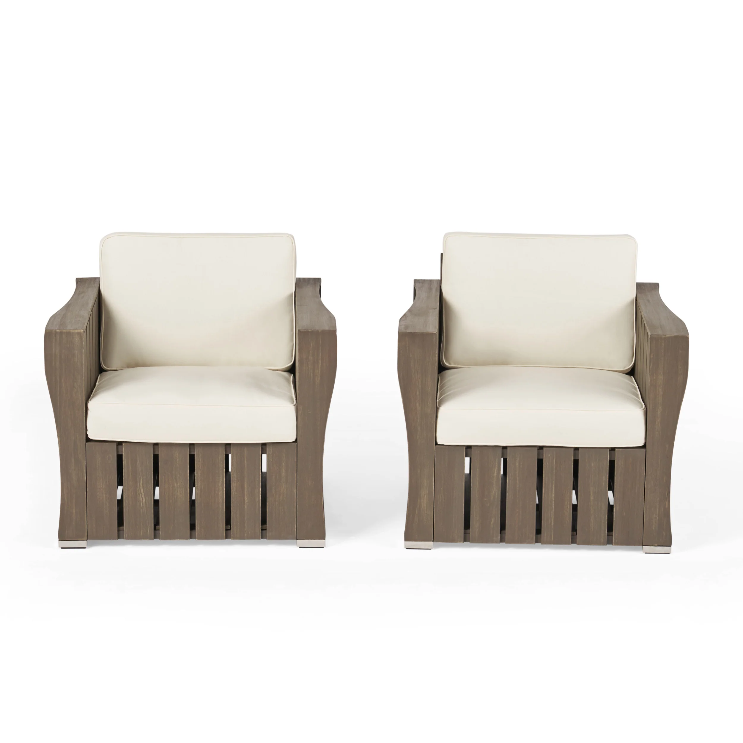Edward Outdoor Acacia Wood Club Chairs with Water Resistant Cushions (Set of 2) - furnishings