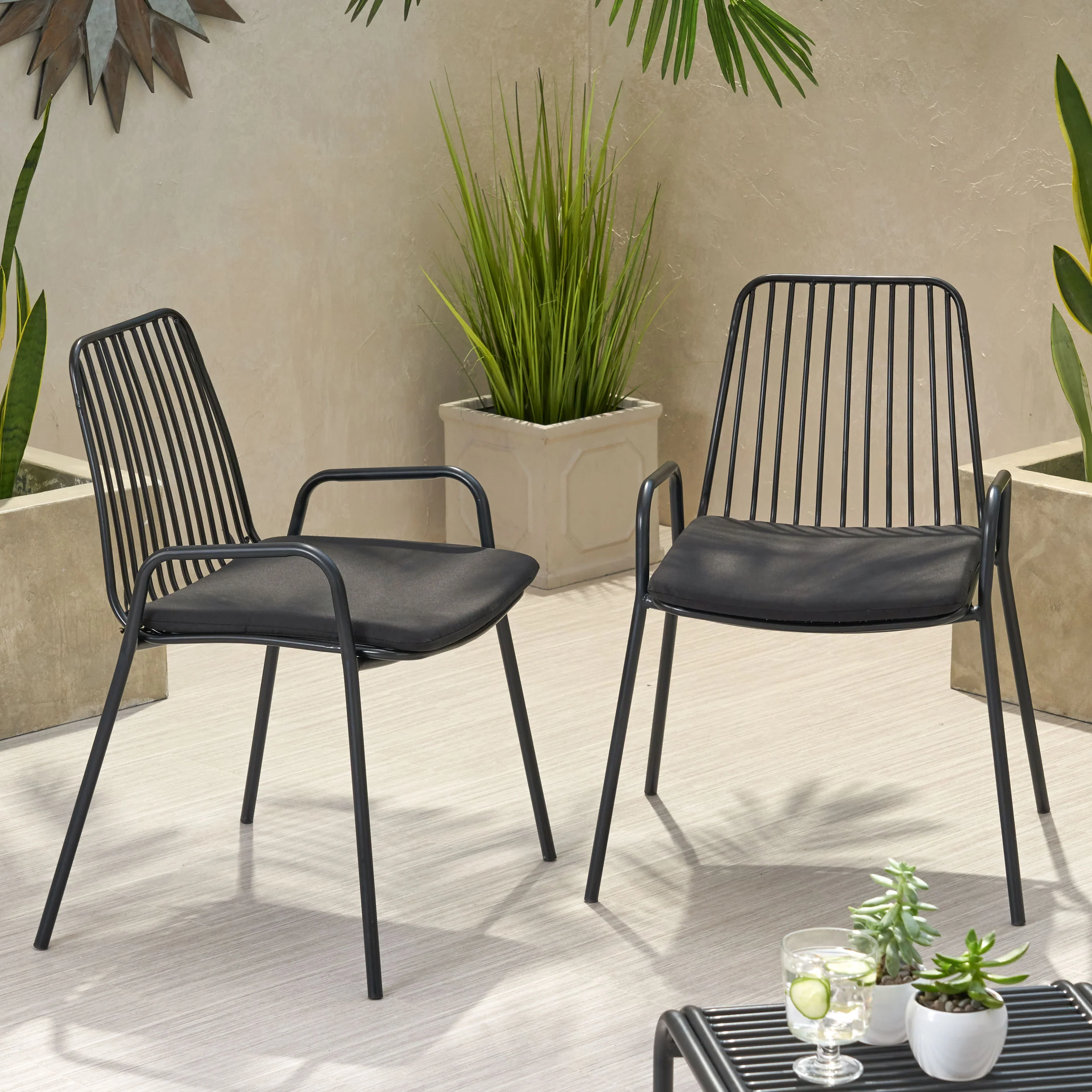 Ashwood Outdoor Modern Iron Club Chair with Cushion (Set of 2) - furnishings