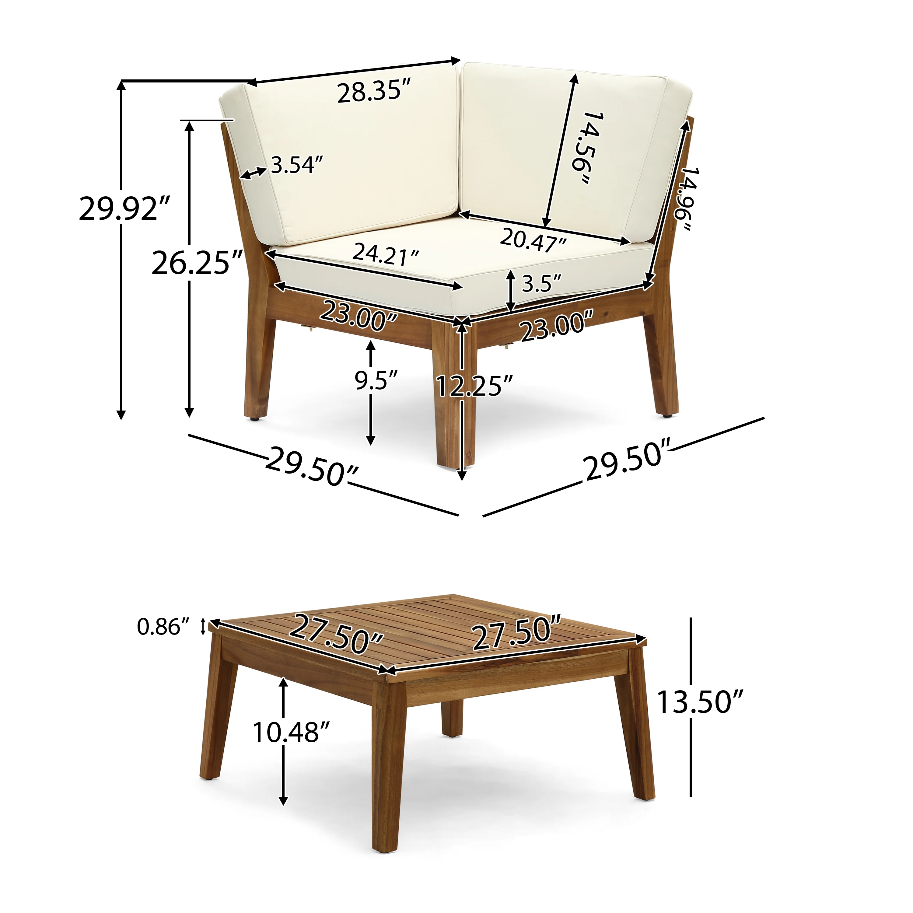 Giselle Outdoor Acacia Wood 7 Seater Sectional Sofa and Loveseat Set with Coffee Table - furnishings