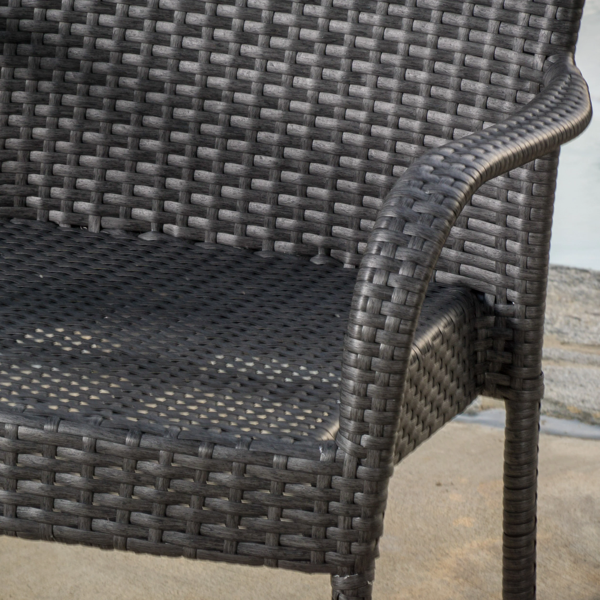 Parham Outdoor 3 Piece Grey Wicker Stacking Chair Chat Set - furnishings