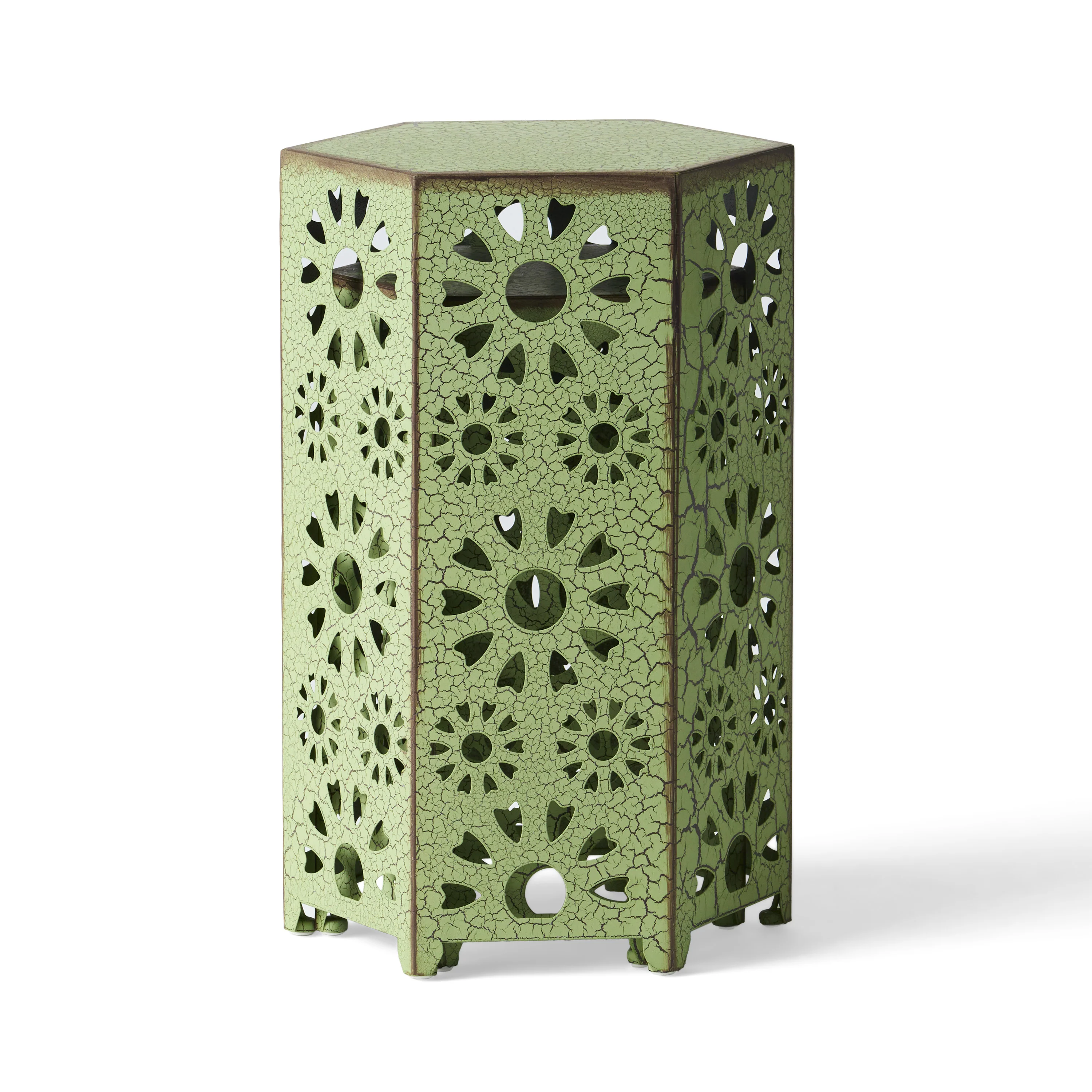 Elliot Outdoor 12 Inch and 14 Inch Crackle Green Sunburst Iron Side Table Set - furnishings