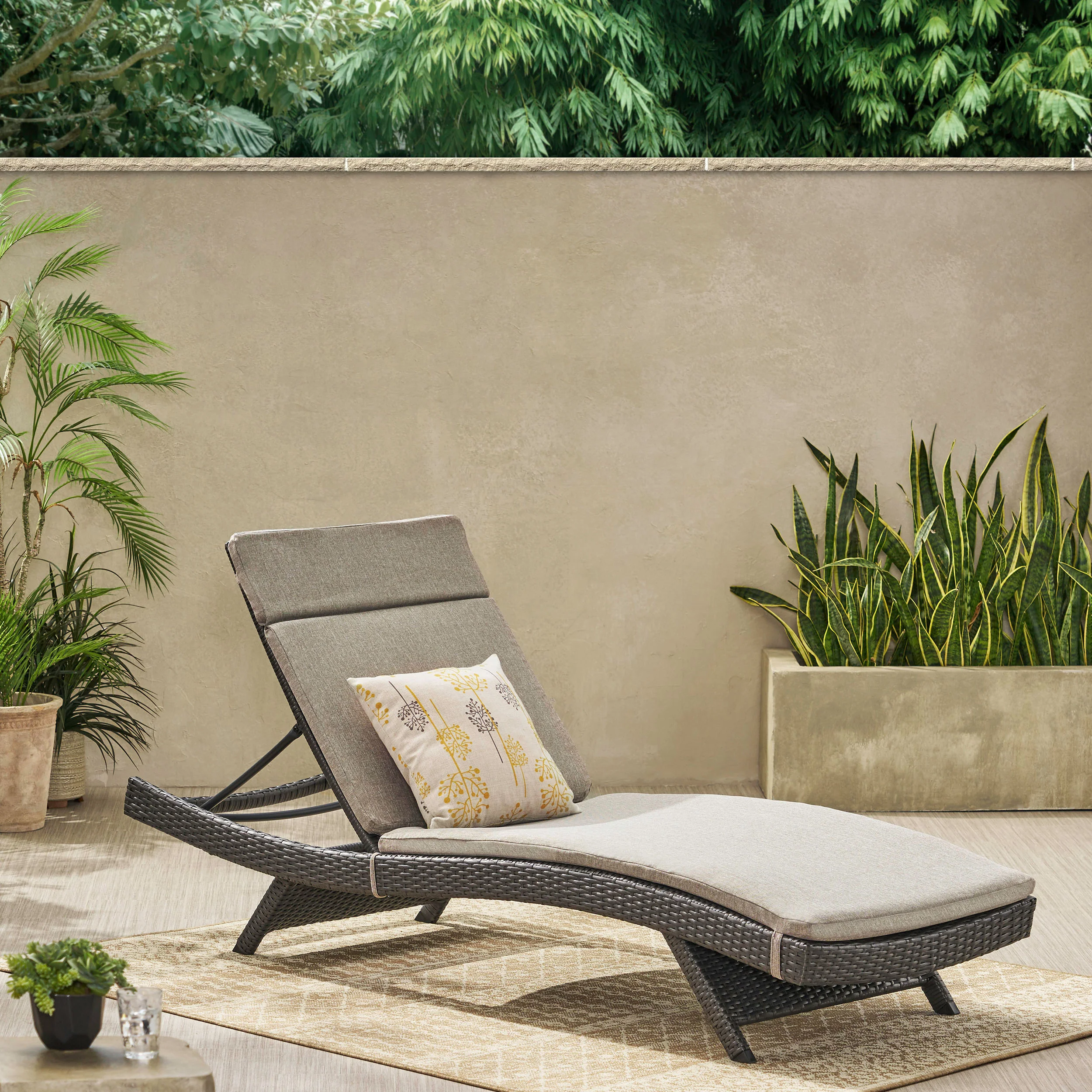 Nassau Outdoor Grey Wicker Adjustable Chaise Lounge with Cushion - furnishings
