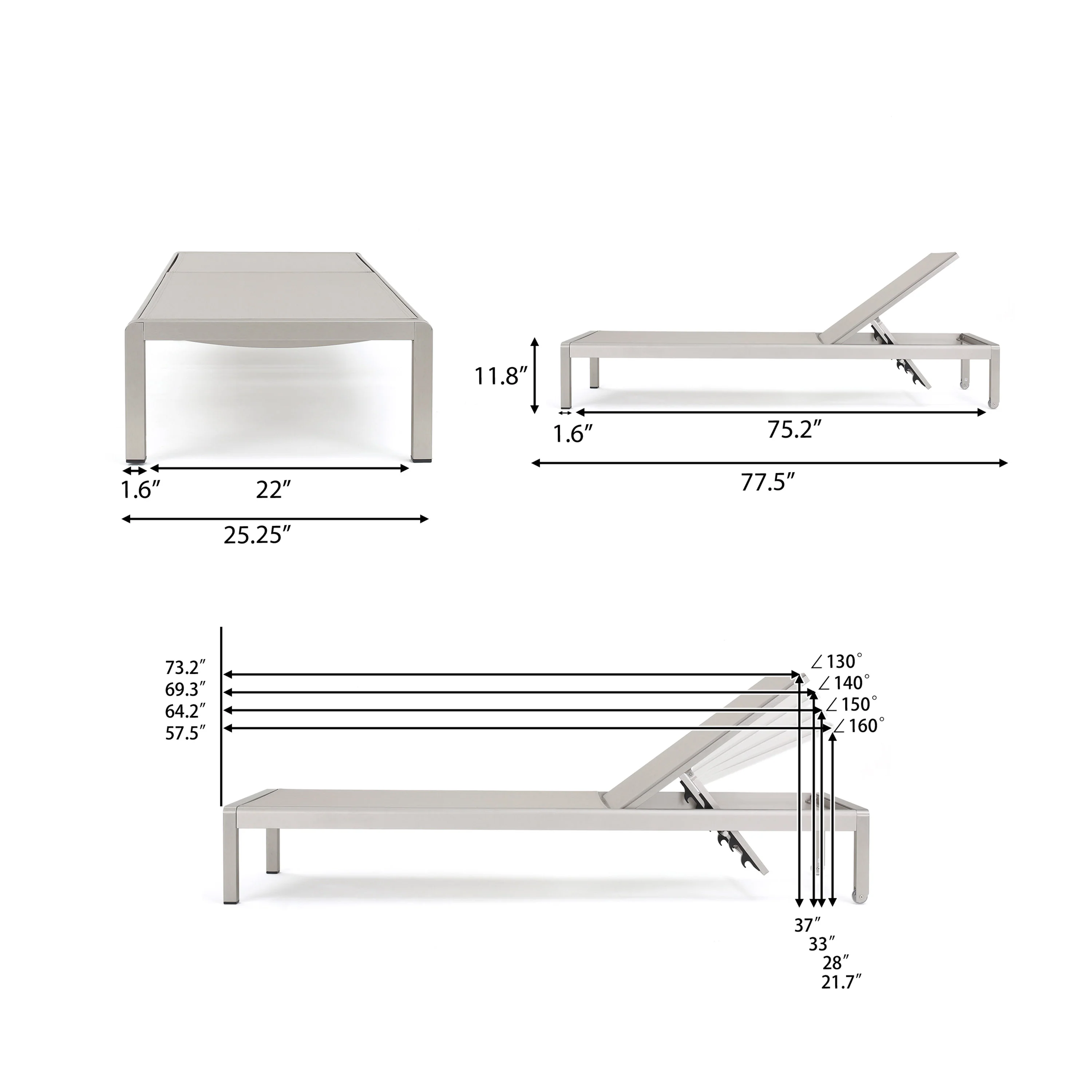 Cherie Modern Outdoor Gray Mesh Chaise Lounge with Wheels - furnishings