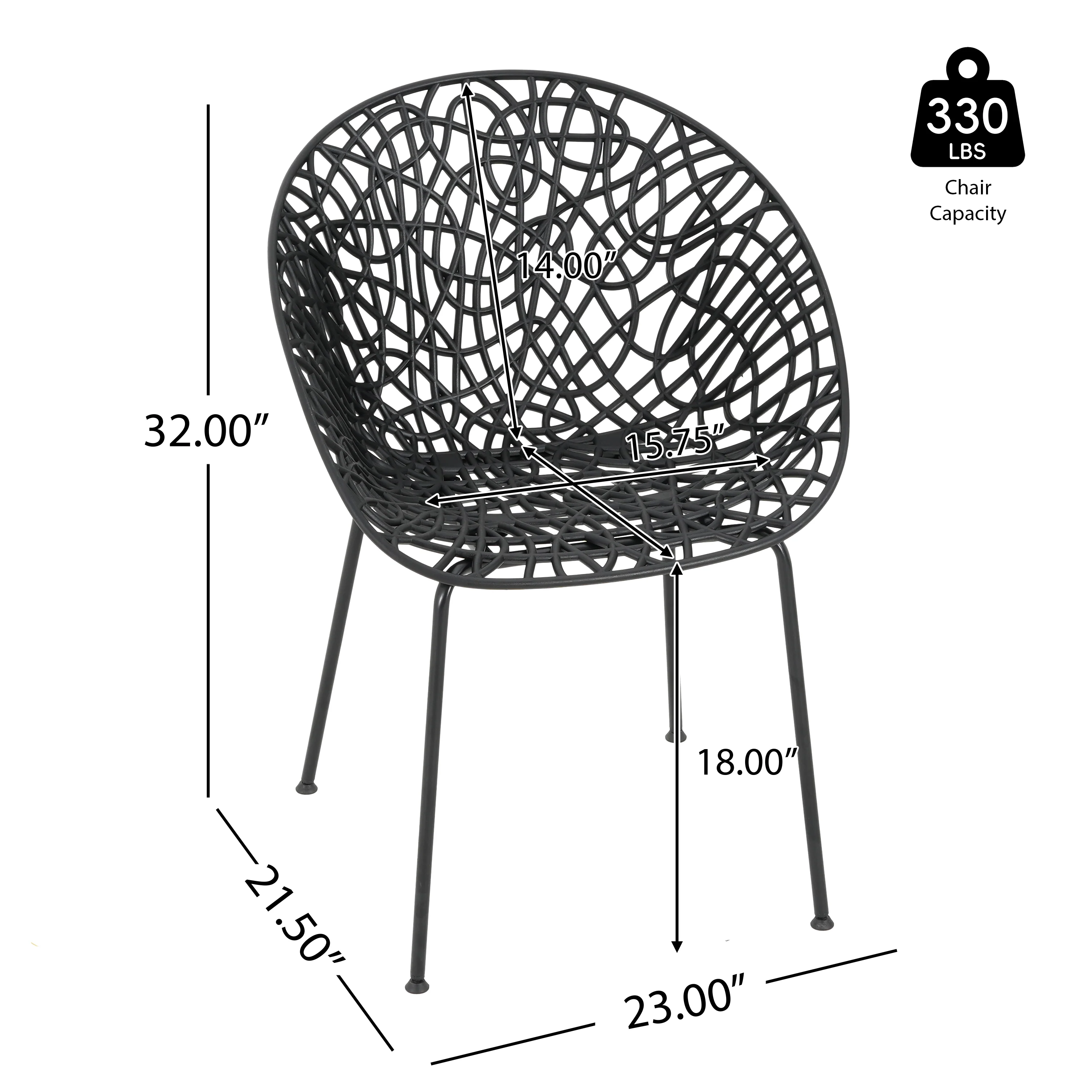 Dahliae Outdoor Patio Dining Chairs, Iron & Plastic, Set of 2 - furnishings