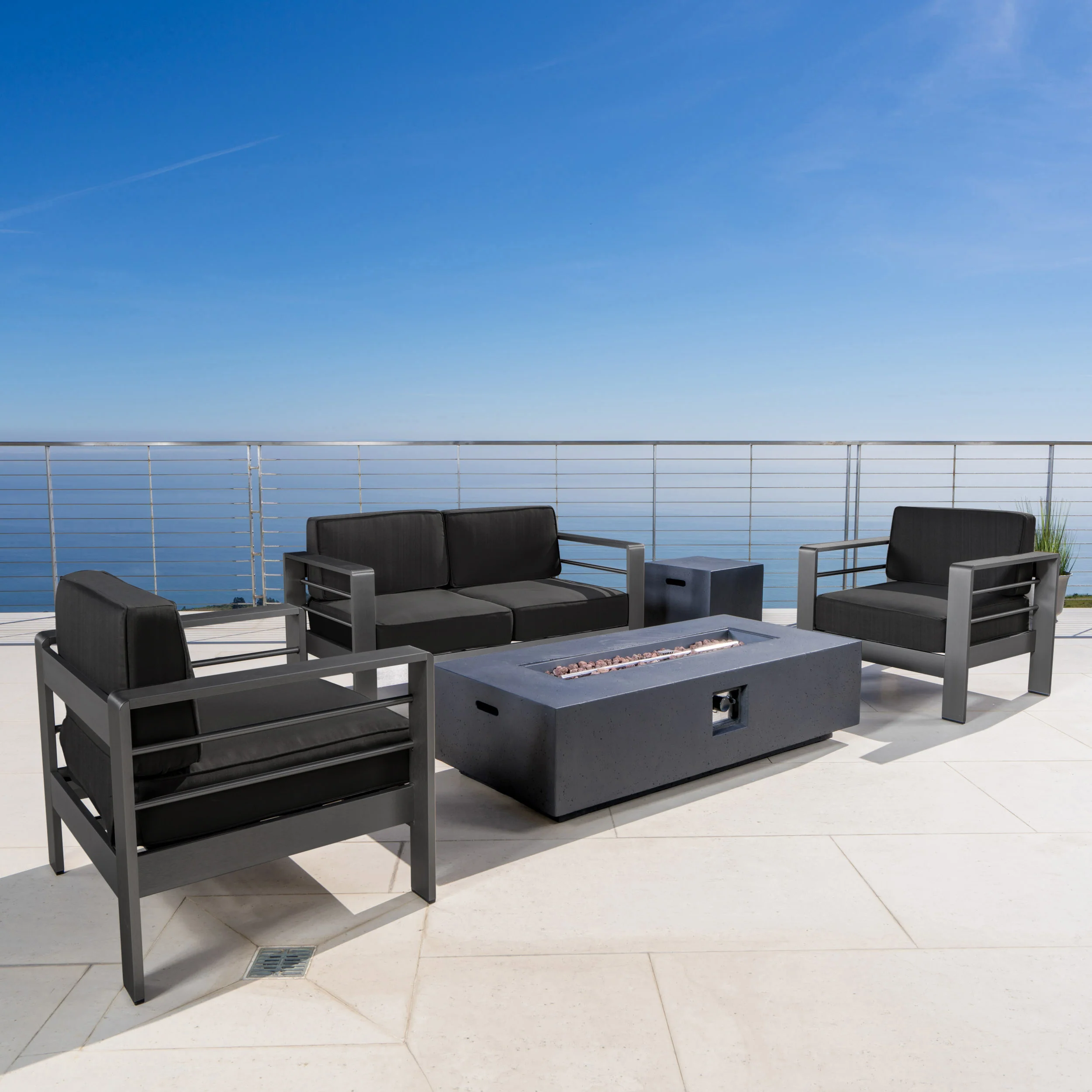 Crested Bay Outdoor 5 Piece Chat Set with Cushions and Fire Pit - furnishings