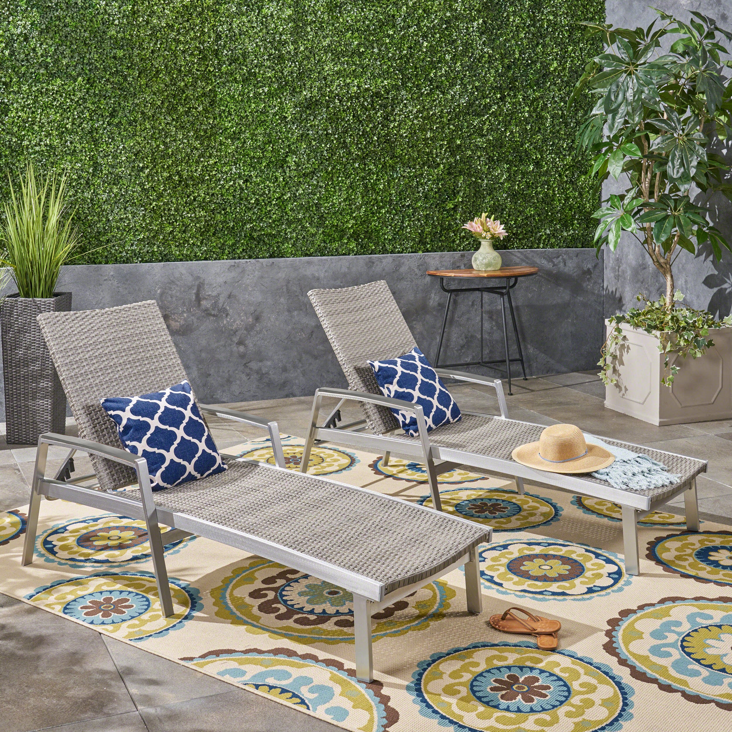 Joy Outdoor Wicker and Aluminum Chaise Lounge, Gray Finish - furnishings