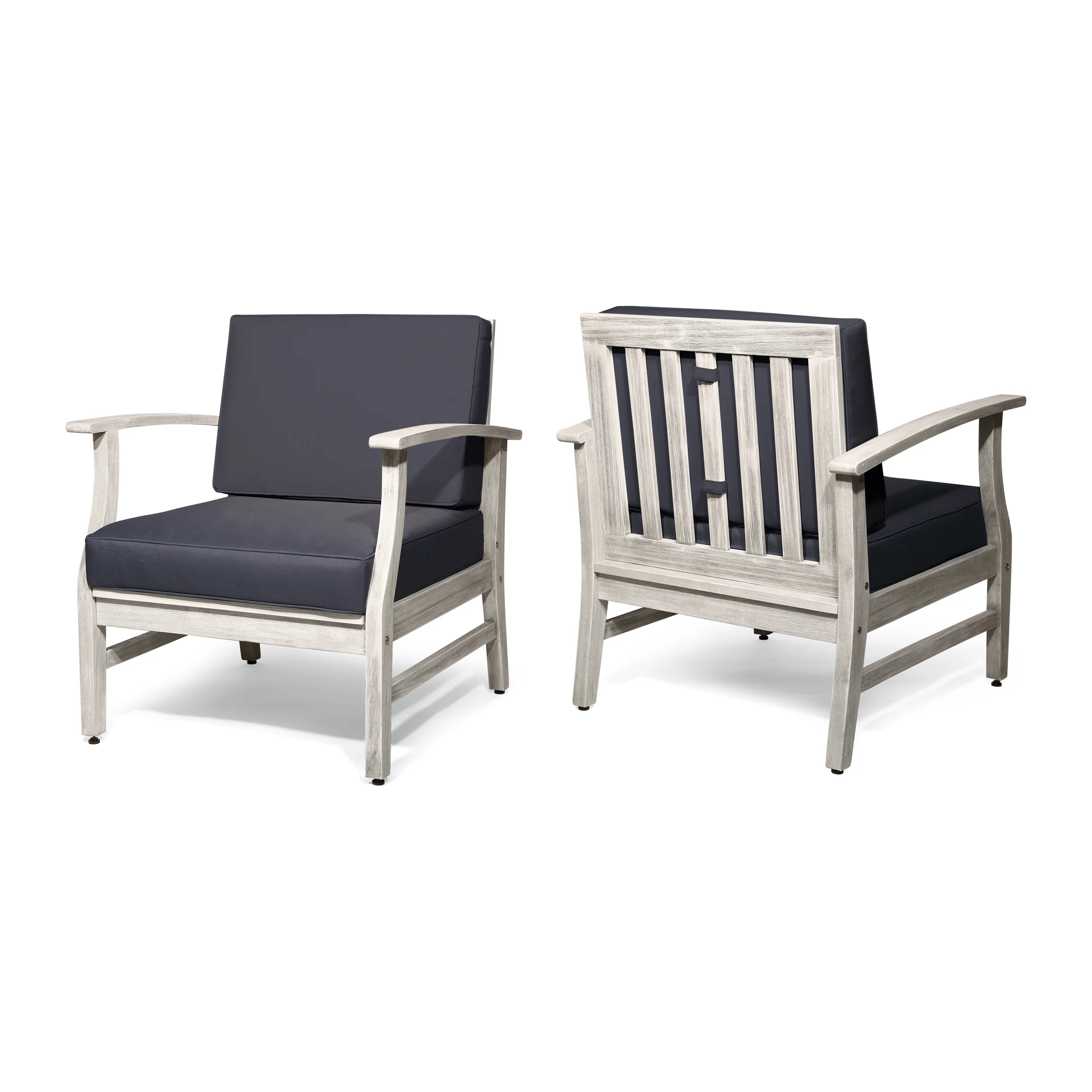 Fanny Outdoor Acacia Wood Club Chairs with Cushions (Set of 2), Light Gray and Dark Gray - furnishings
