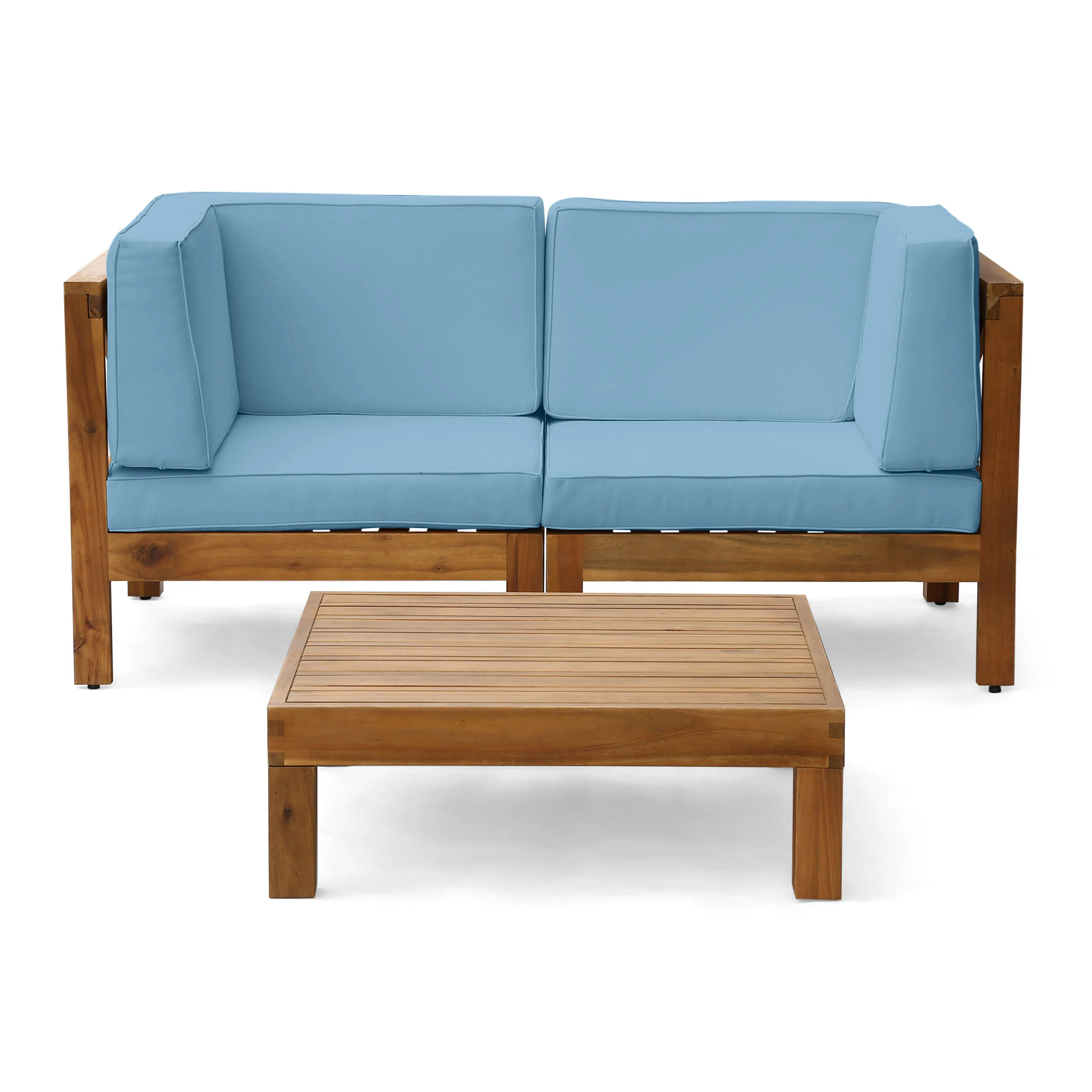 Brava Outdoor Modular Acacia Wood Sofa with Cushions and Coffee Table Set - furnishings