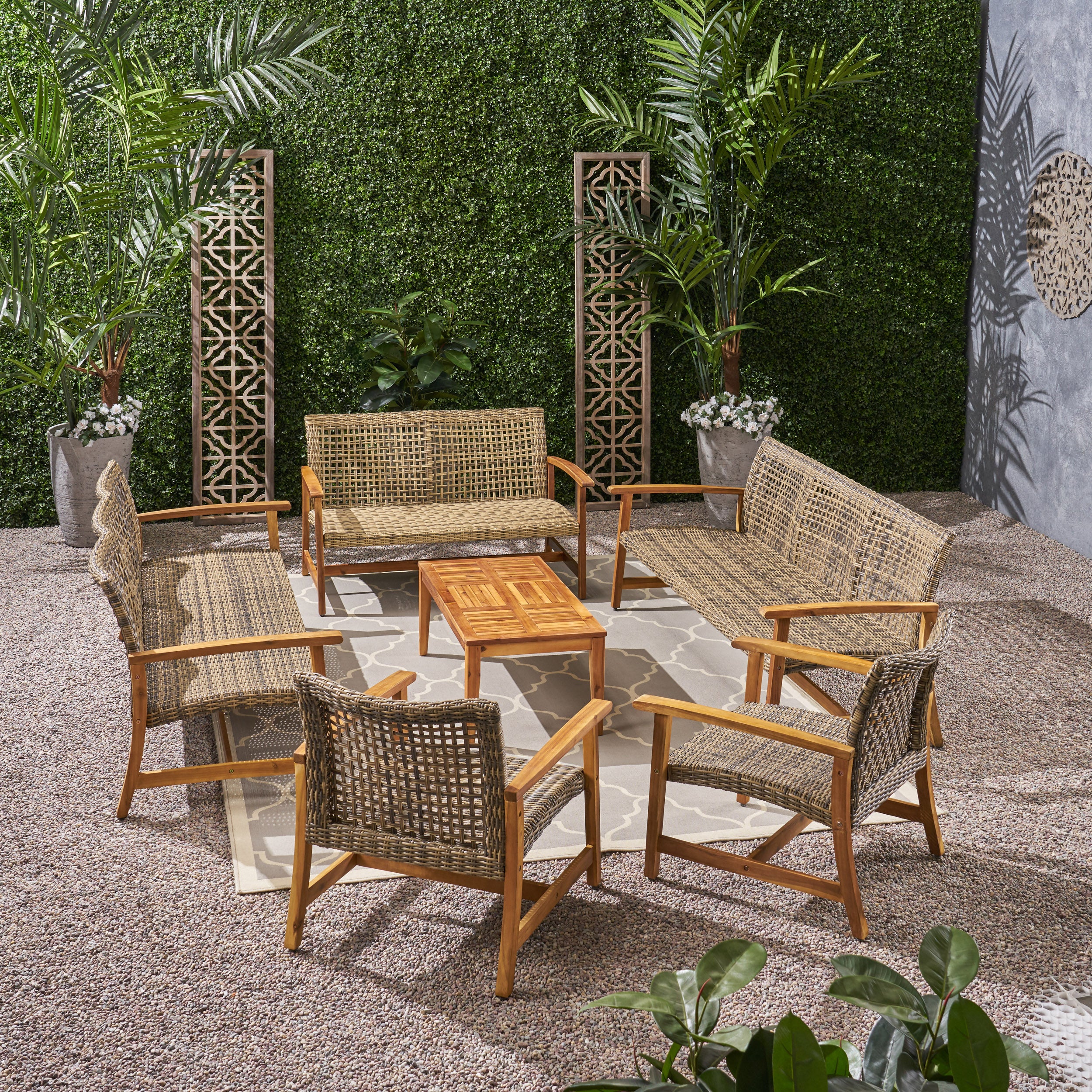 Alyssa Outdoor 6 Piece Sofa and Loveseat Chat Set - furnishings