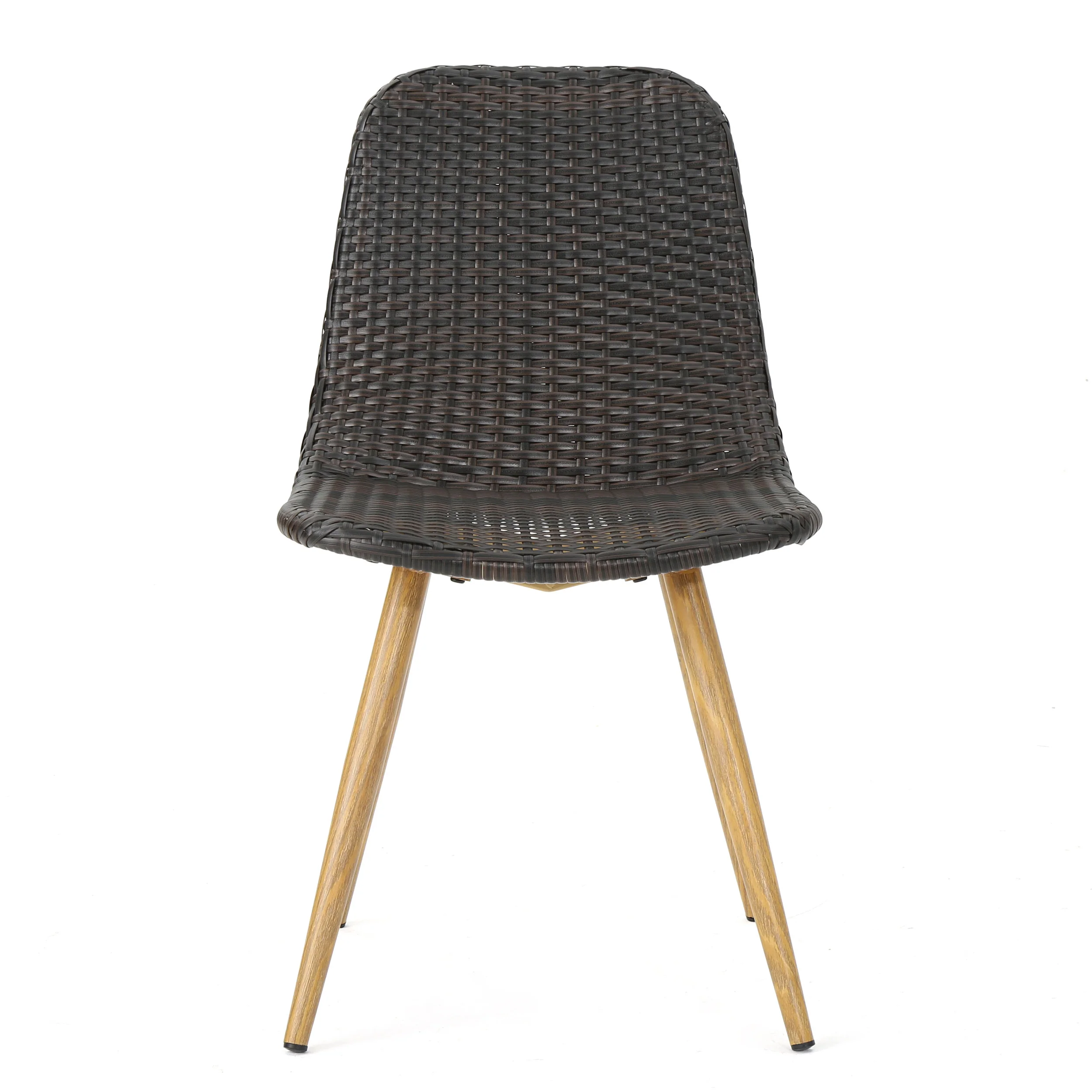 Gilda Outdoor Multi-Brown Wicker Dining Chairs With Wood Finished Metal Legs - furnishings