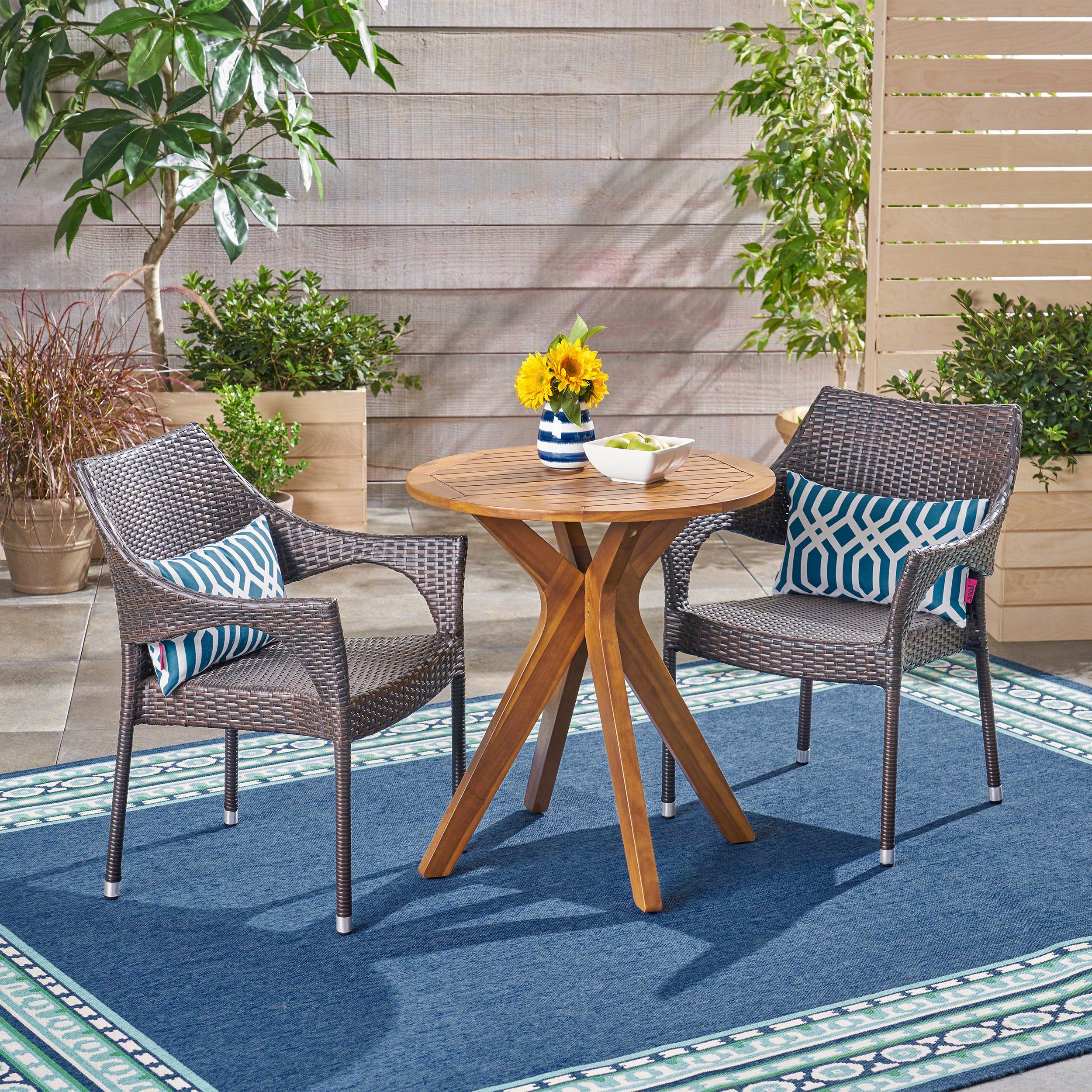 Payton Outdoor 3 Piece Acacia Wood and Wicker Bistro Set - furnishings