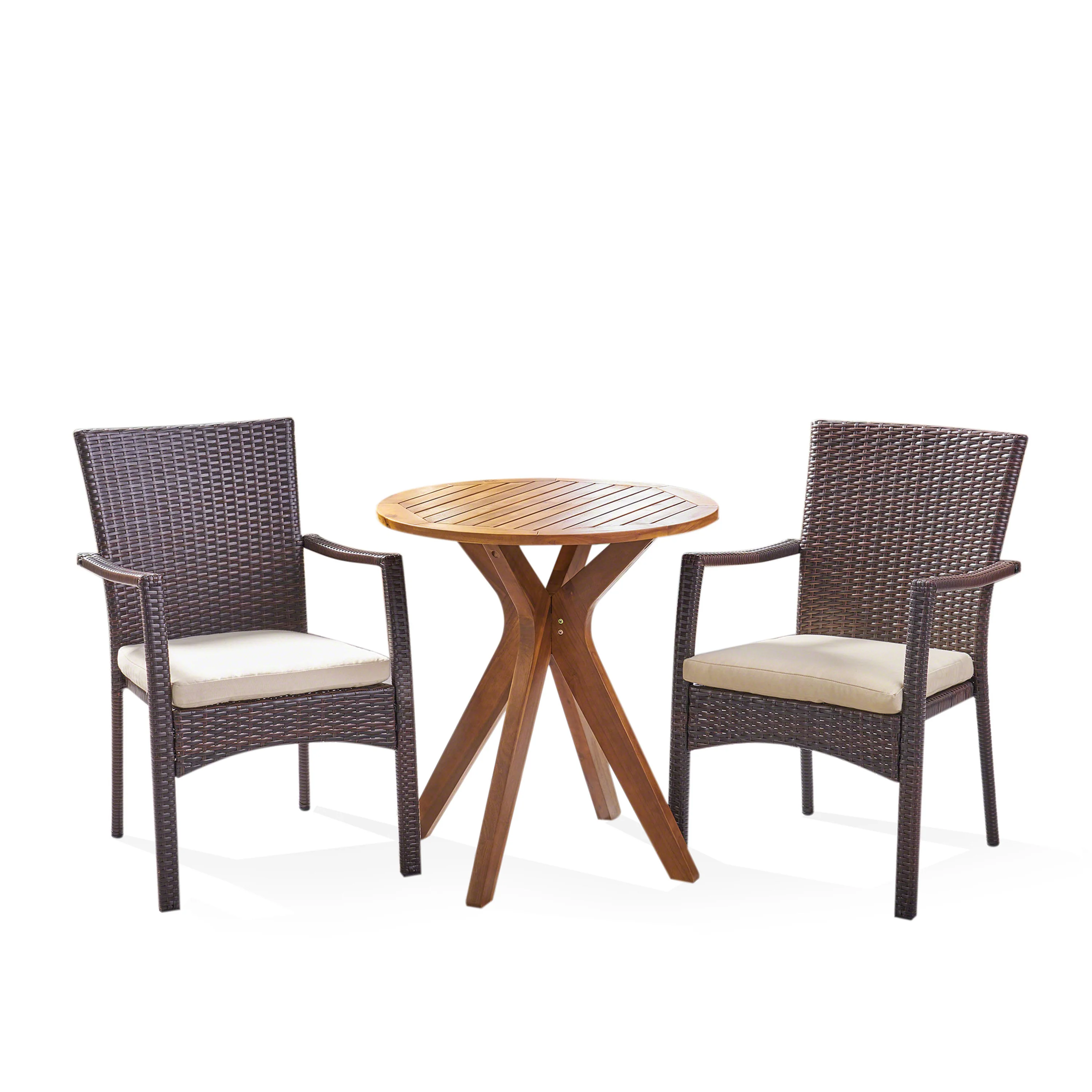 Kohler Outdoor 3 Piece Acacia Wood and Wicker Bistro Set - furnishings