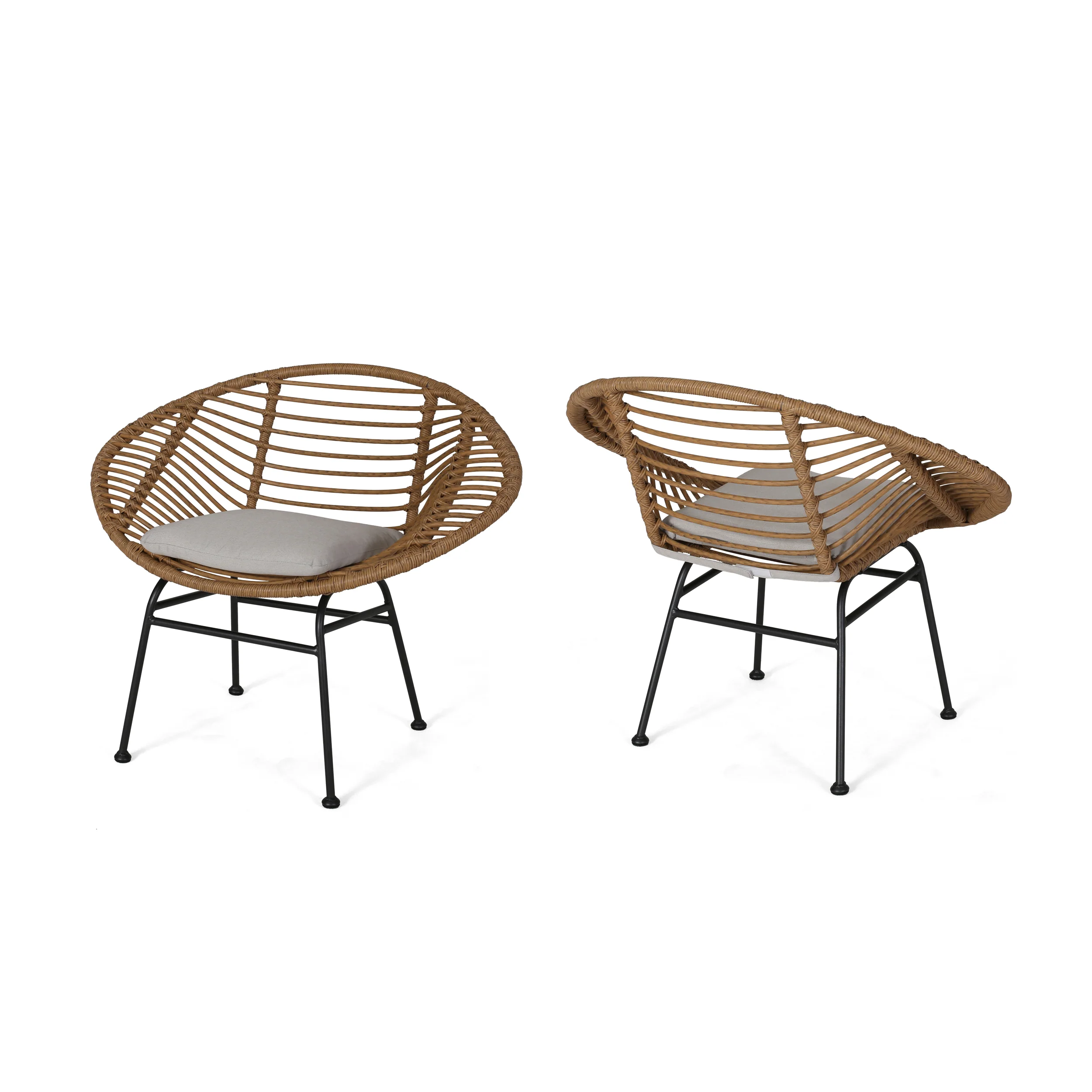 Aleah Outdoor Woven Faux Rattan Chairs with Cushions (Set of 2) - furnishings