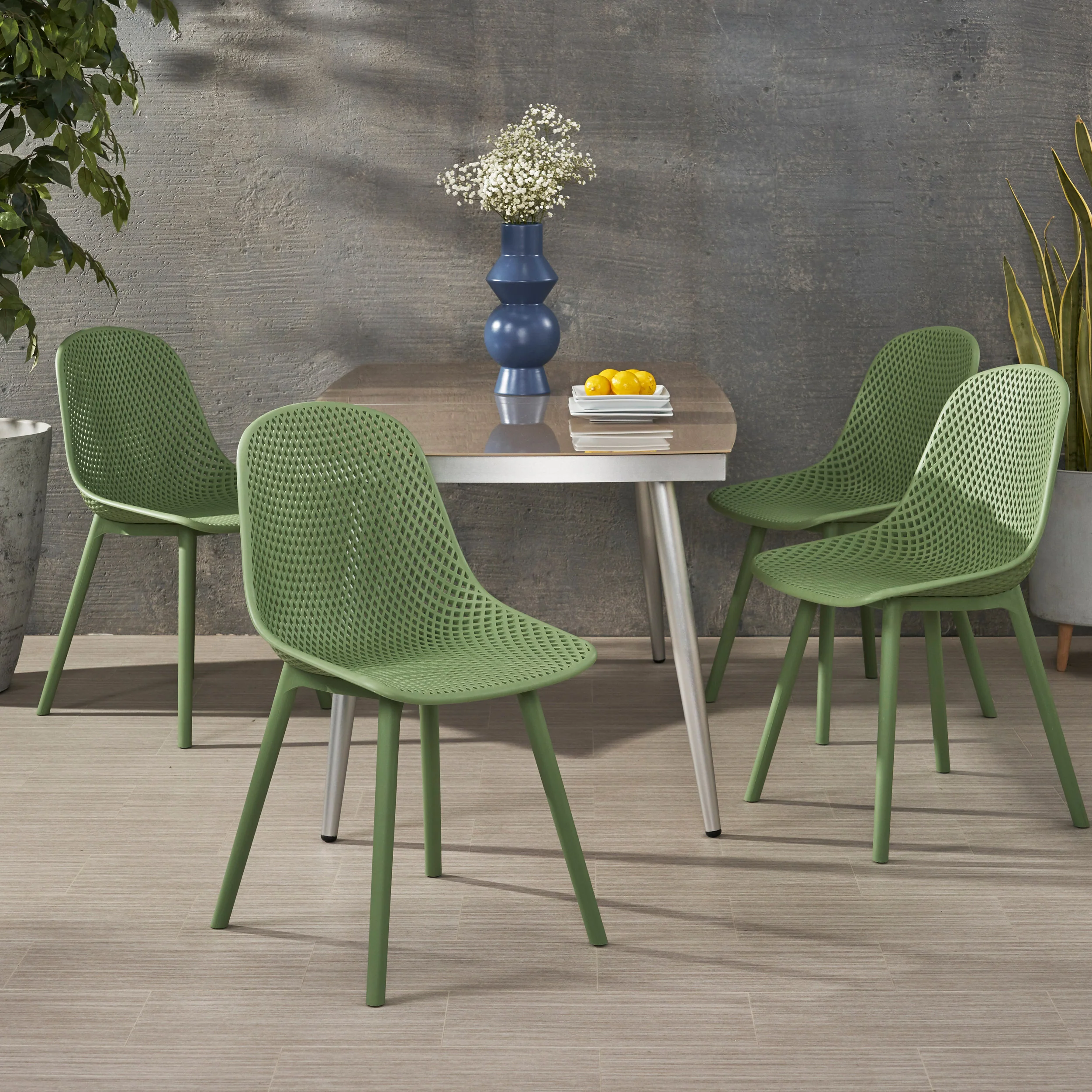 Yazmeen Outdoor Modern Dining Chair (Set of 4) - furnishings