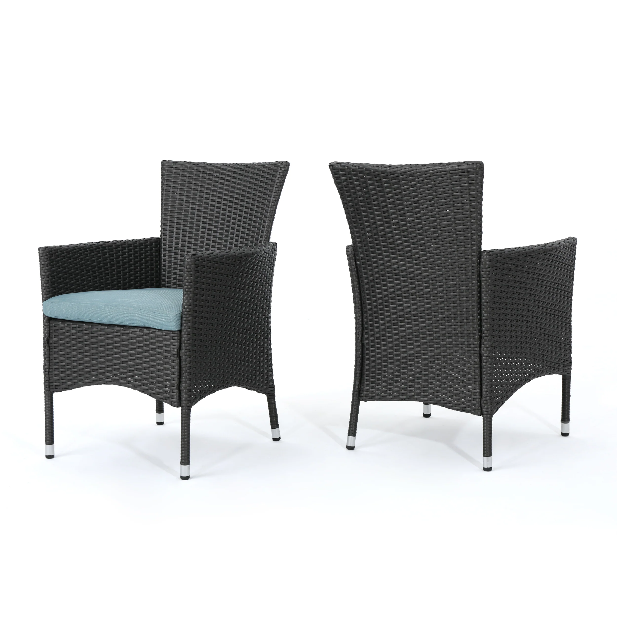 Clementine Outdoor Wicker Dining Chairs with Water Resistant Cushions - Set of 2 - furnishings