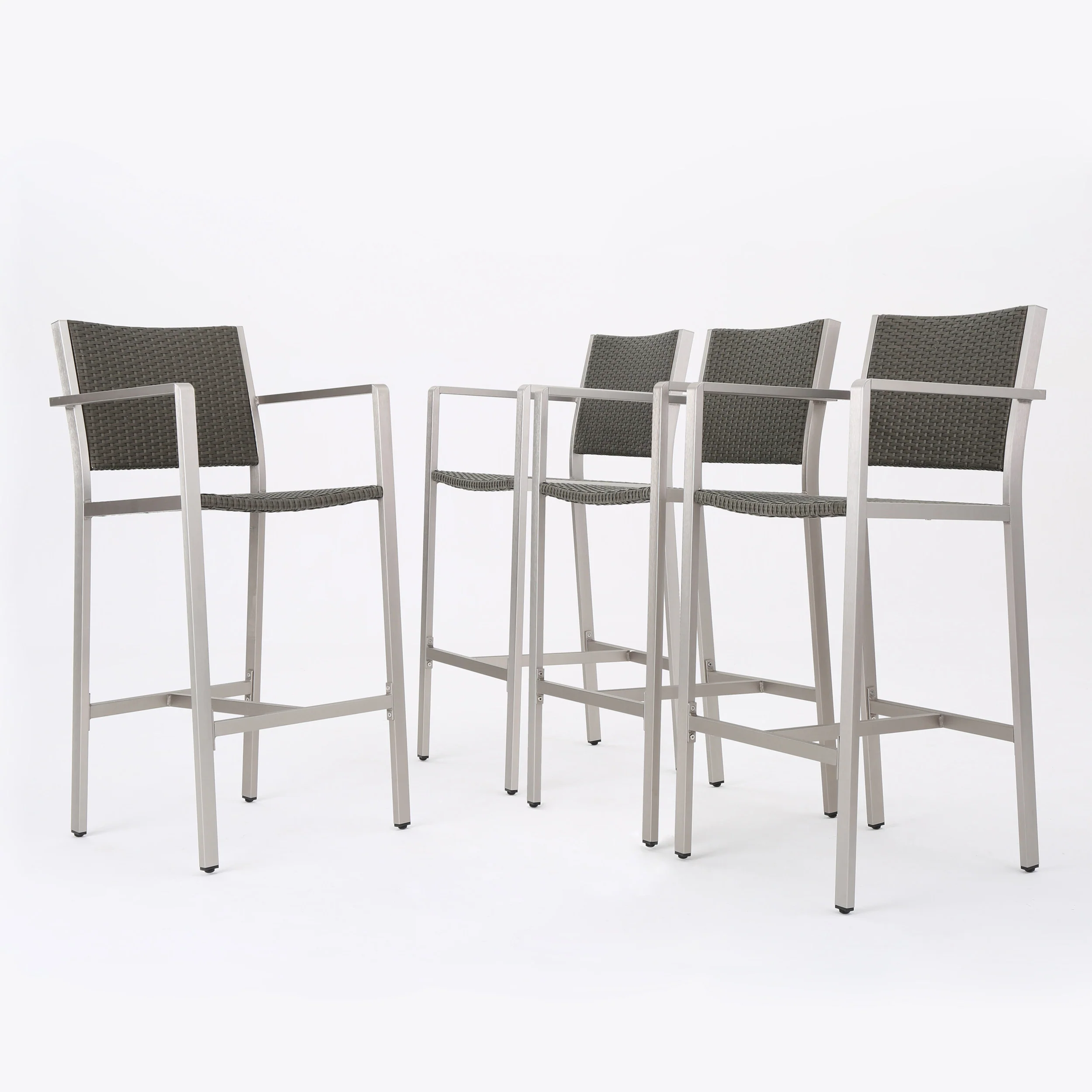 Capral Outdoor Modern Gray Wicker Barstools with Aluminum Frame (Set of 4) - furnishings