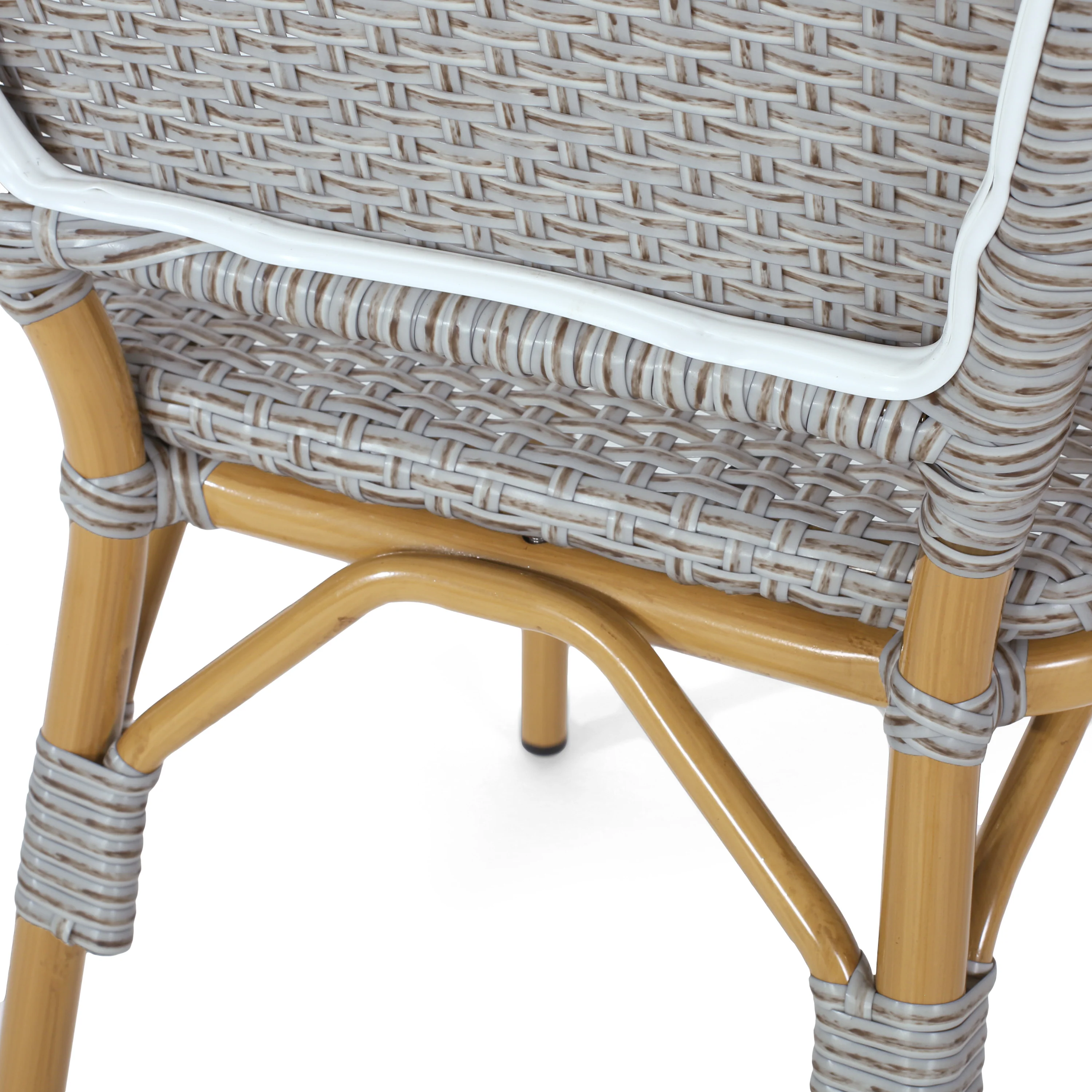 Gallia Outdoor Aluminum French Bistro Chairs, Set of 2, Grey and Bamboo Finish - furnishings