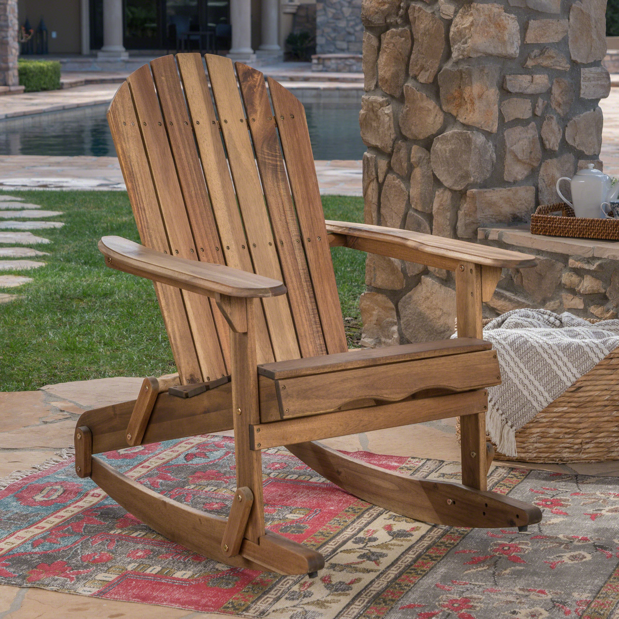 Vivian Outdoor Acacia Wood Adirondack Rocking Chair - furnishings