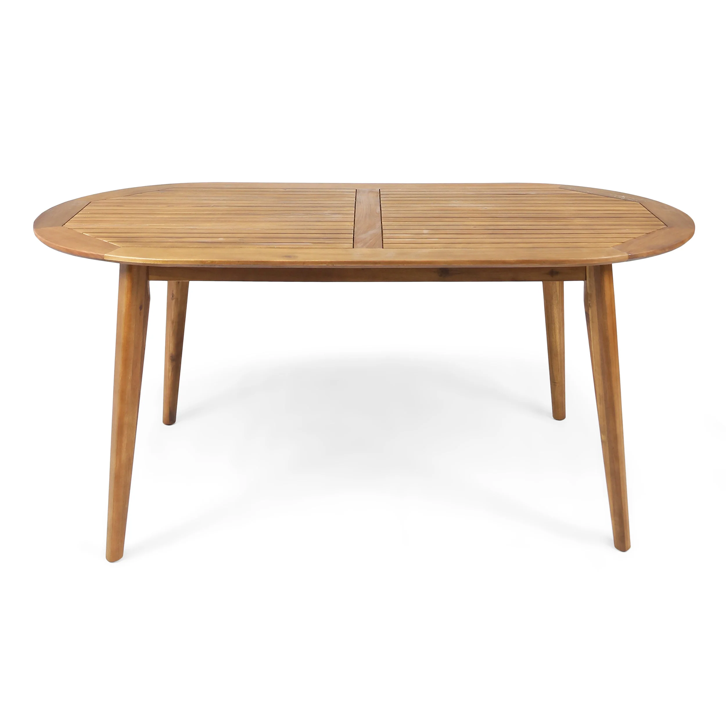 Stanford Outdoor Rustic Slat-Top Acacia Wood Oval Dining Table with Tapered Legs - furnishings