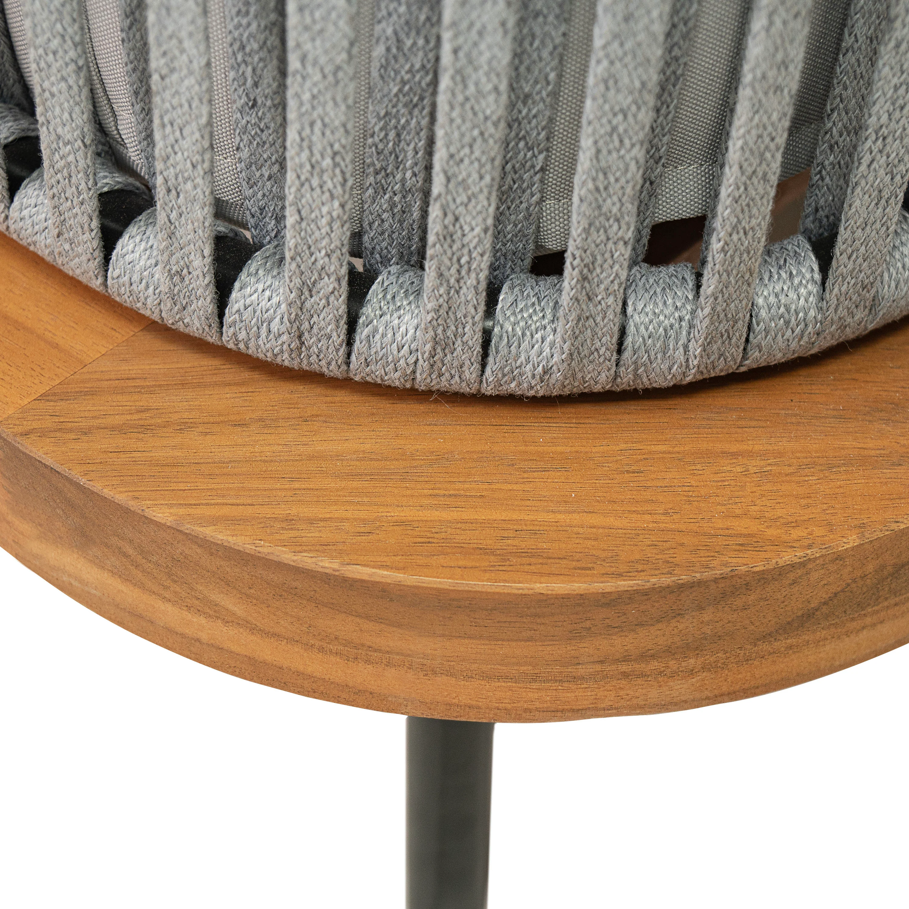 Caiuss Upholstered Outdoor Patio Acacia Wood Club Chair with Iron Base - furnishings