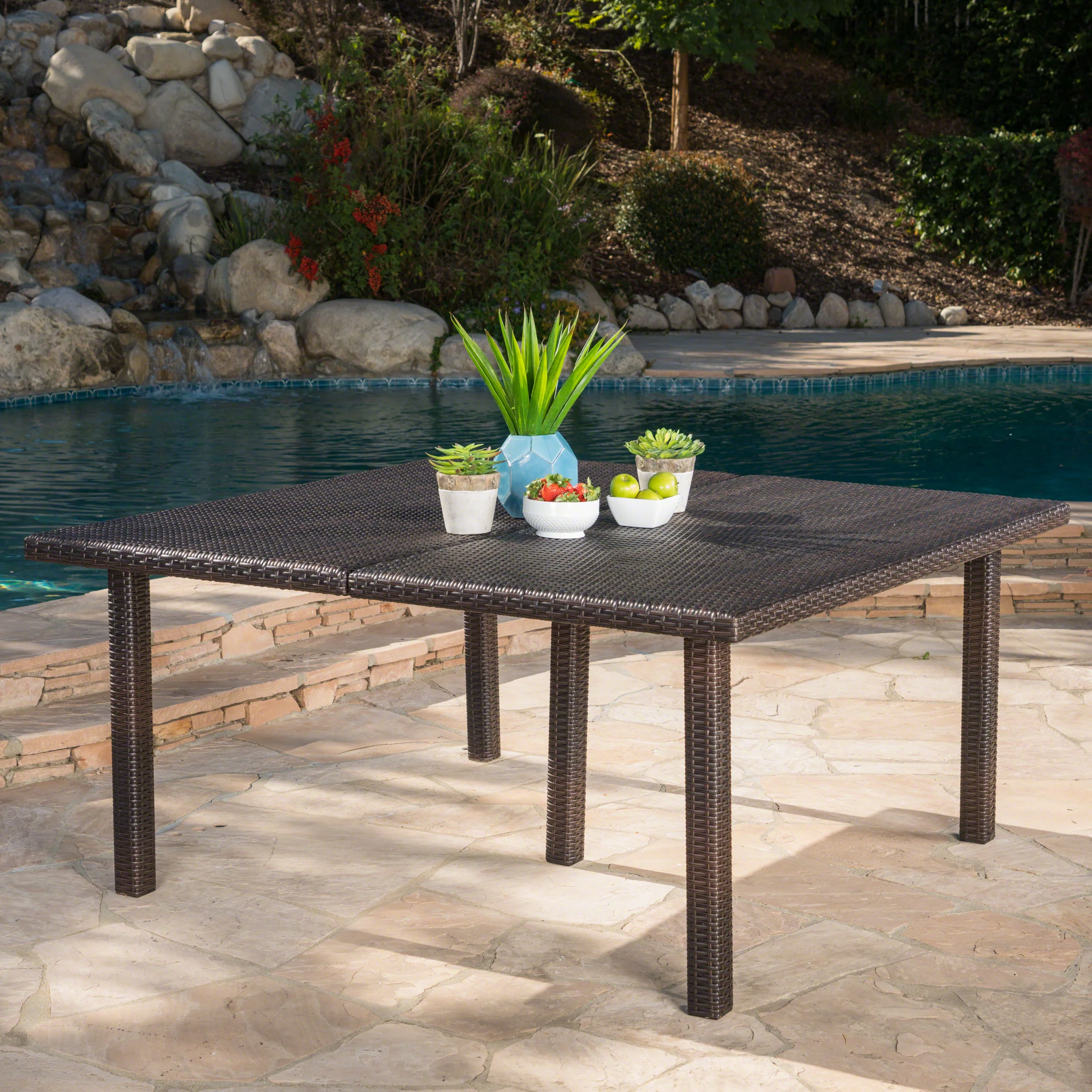 Fern Outdoor 64 Inch Wicker Square Dining Table - furnishings