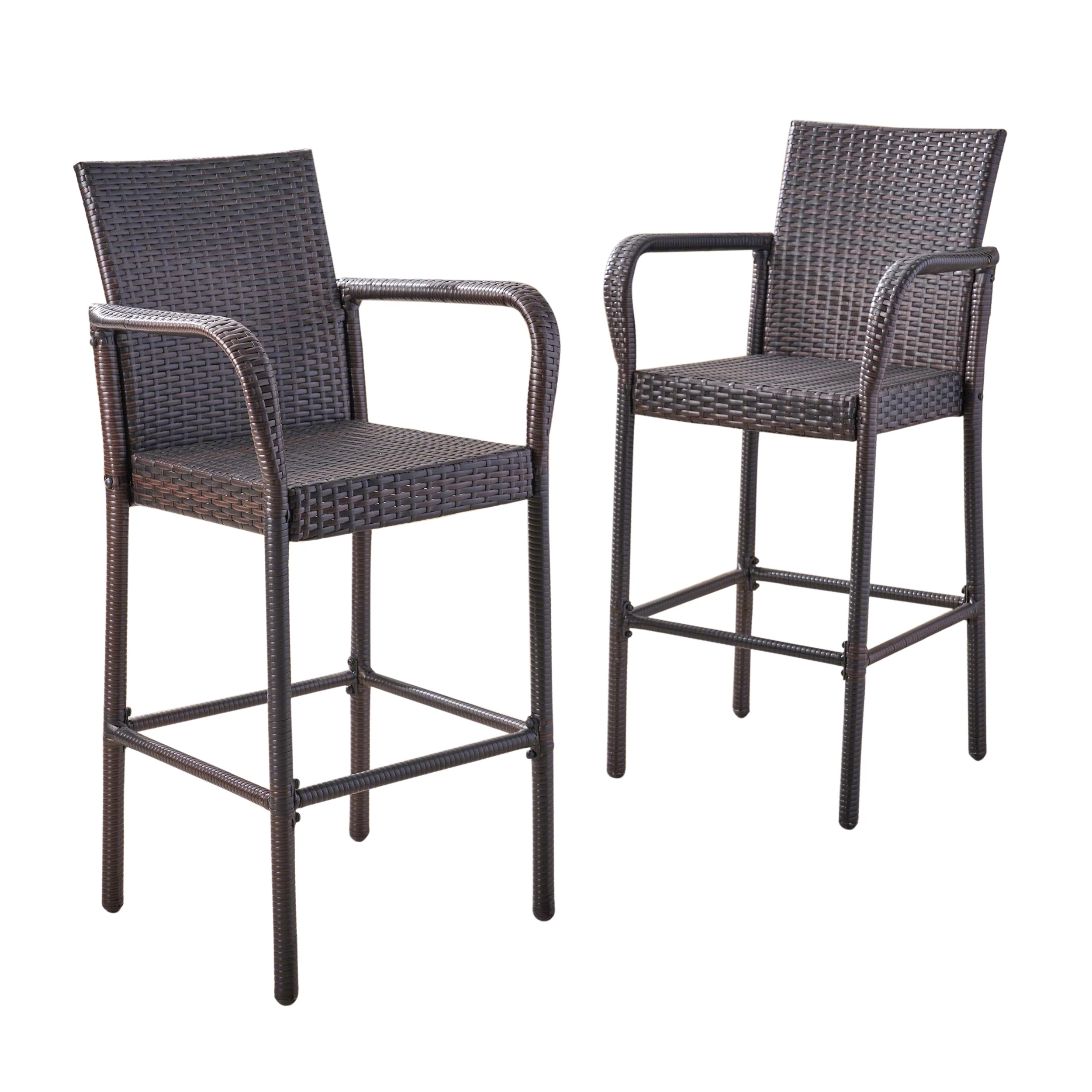 Stewart 30-Inch Outdoor Brown Wicker Barstool (Set of 2) - furnishings