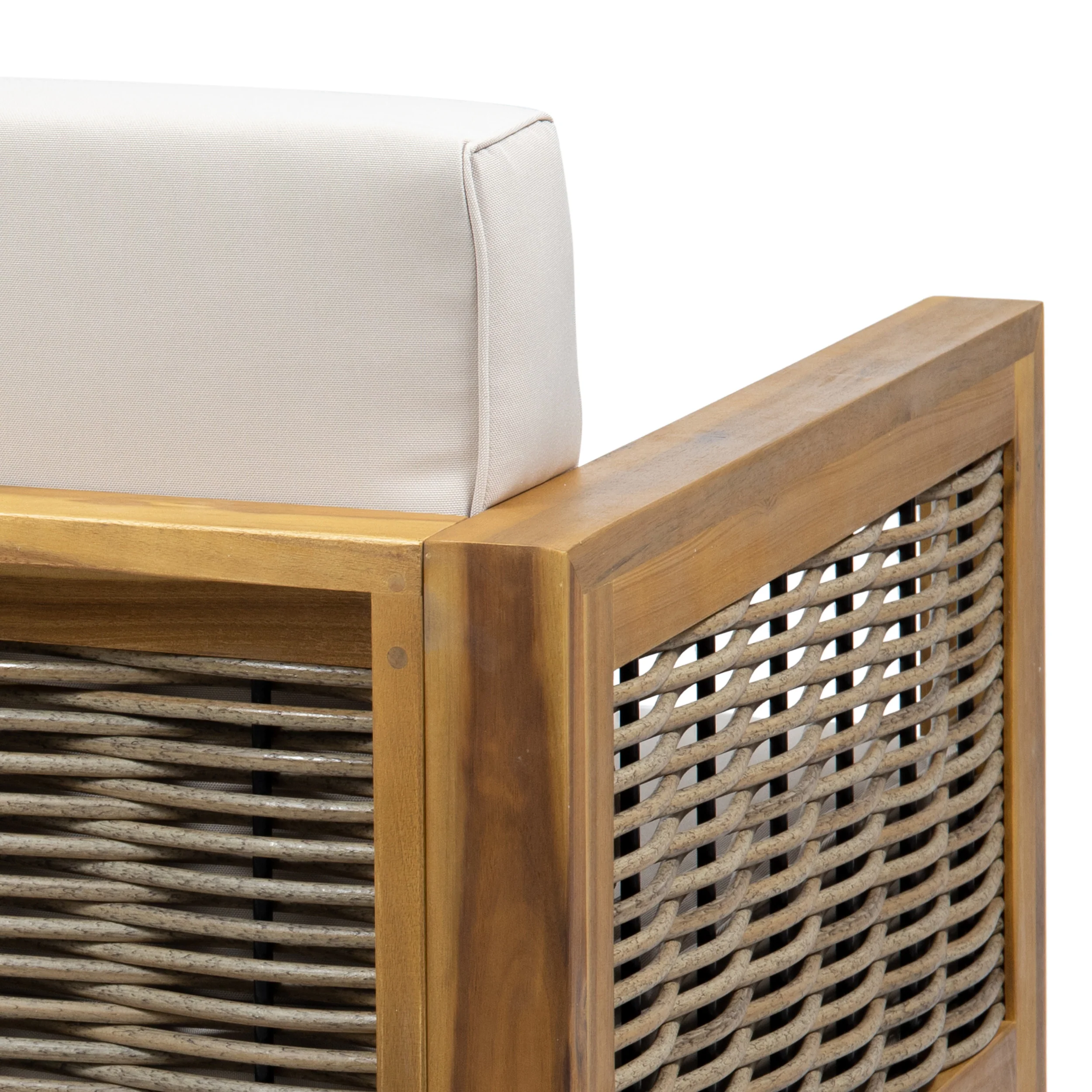 Allegra Outdoor Acacia Wood and Wicker Loveseat and Coffee Table Set with Cushions - furnishings