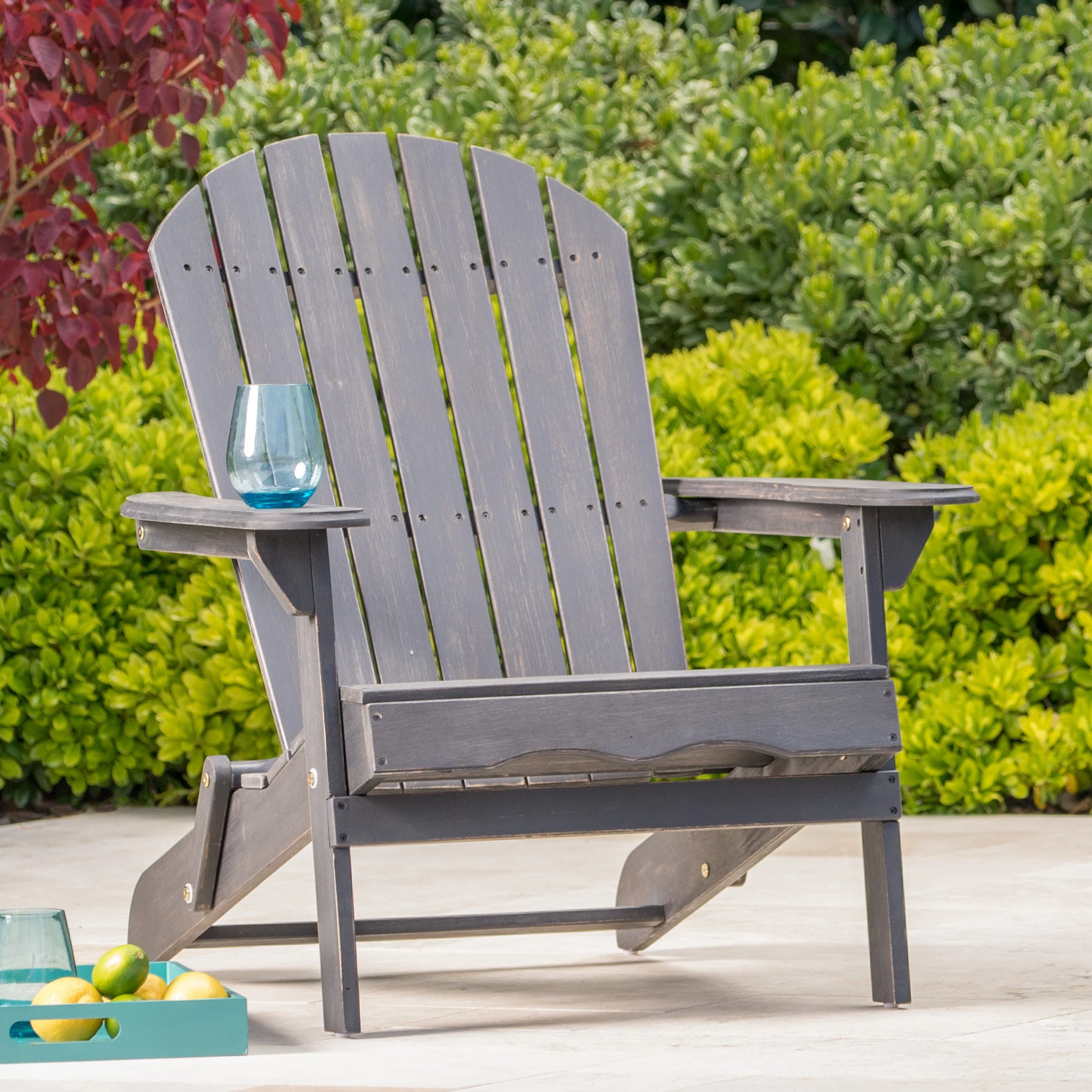 Hillary Dark Gray Acacia Wood Folding Adirondack Chair - furnishings