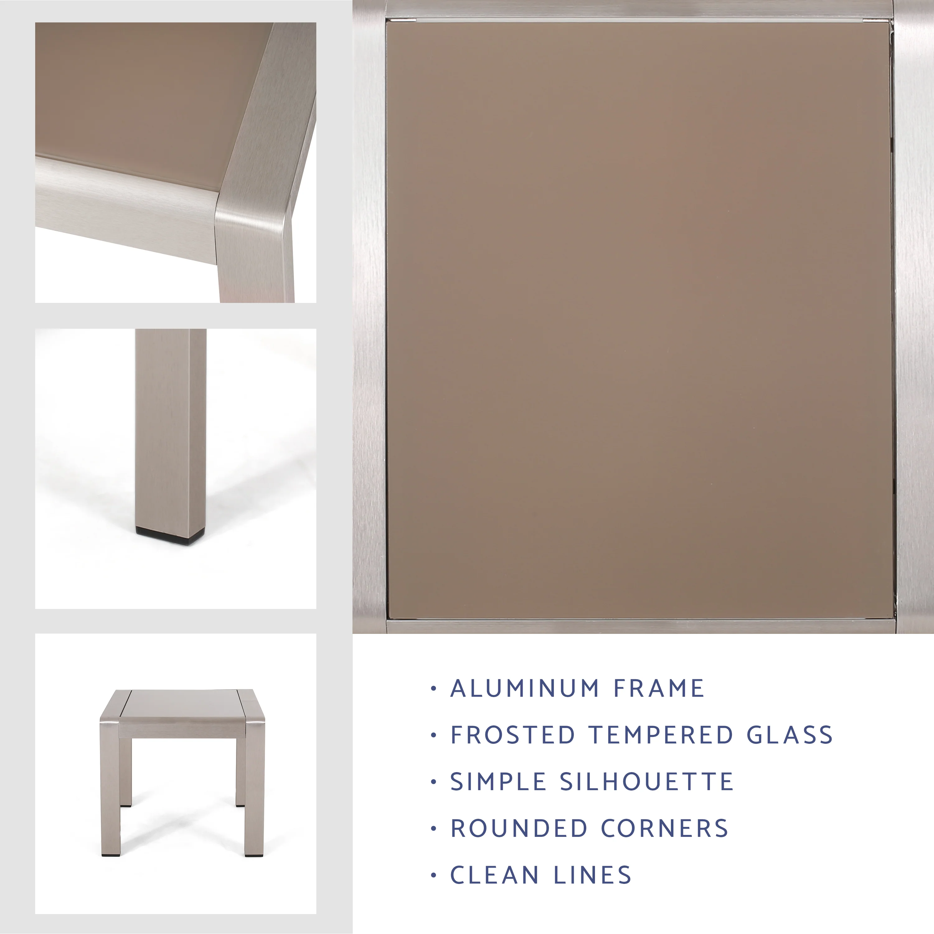 Giovanna Coral Outdoor Aluminum Side Table with Glass Top - furnishings