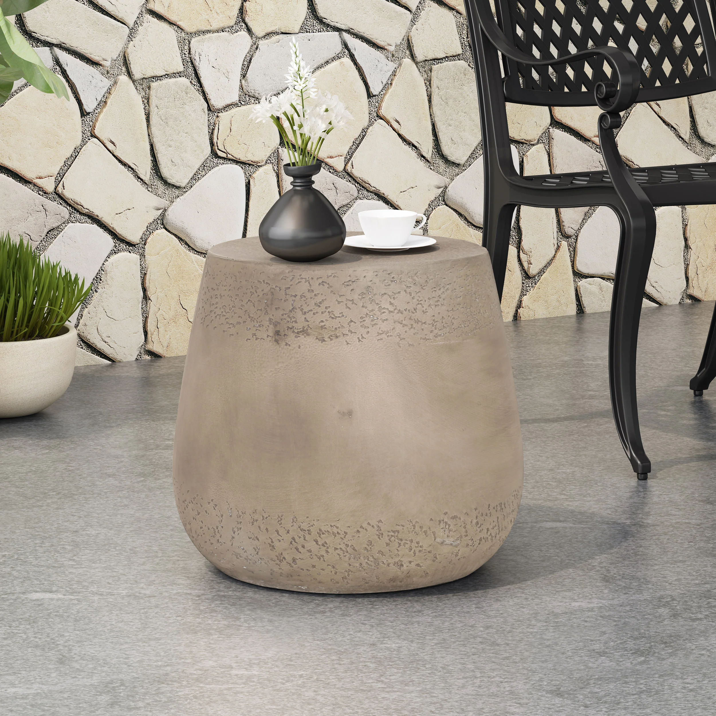 Emelie Outdoor Contemporary Lightweight Concrete Accent Side Table - furnishings