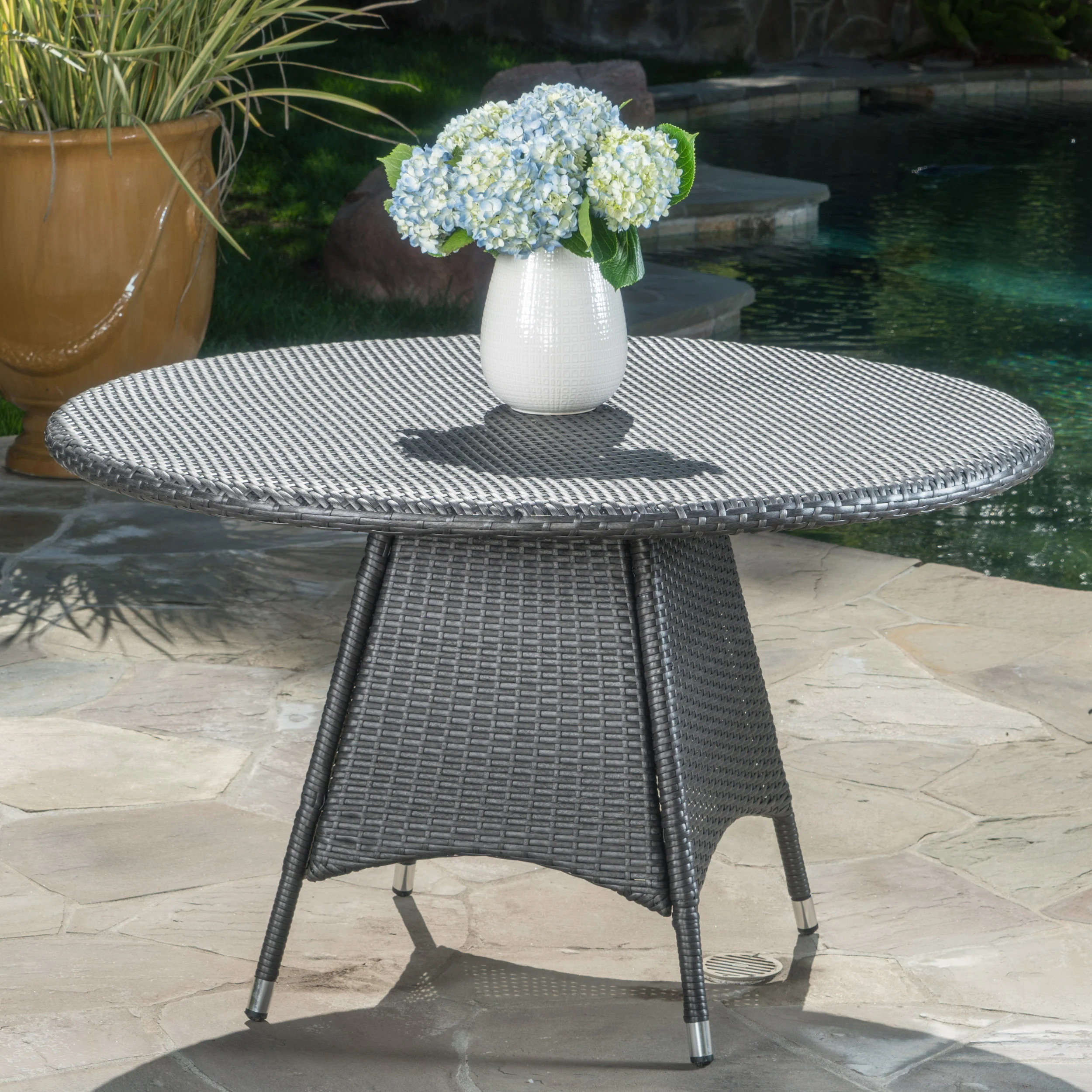 Bristle Outdoor Grey Wicker Round Dining Table - furnishings