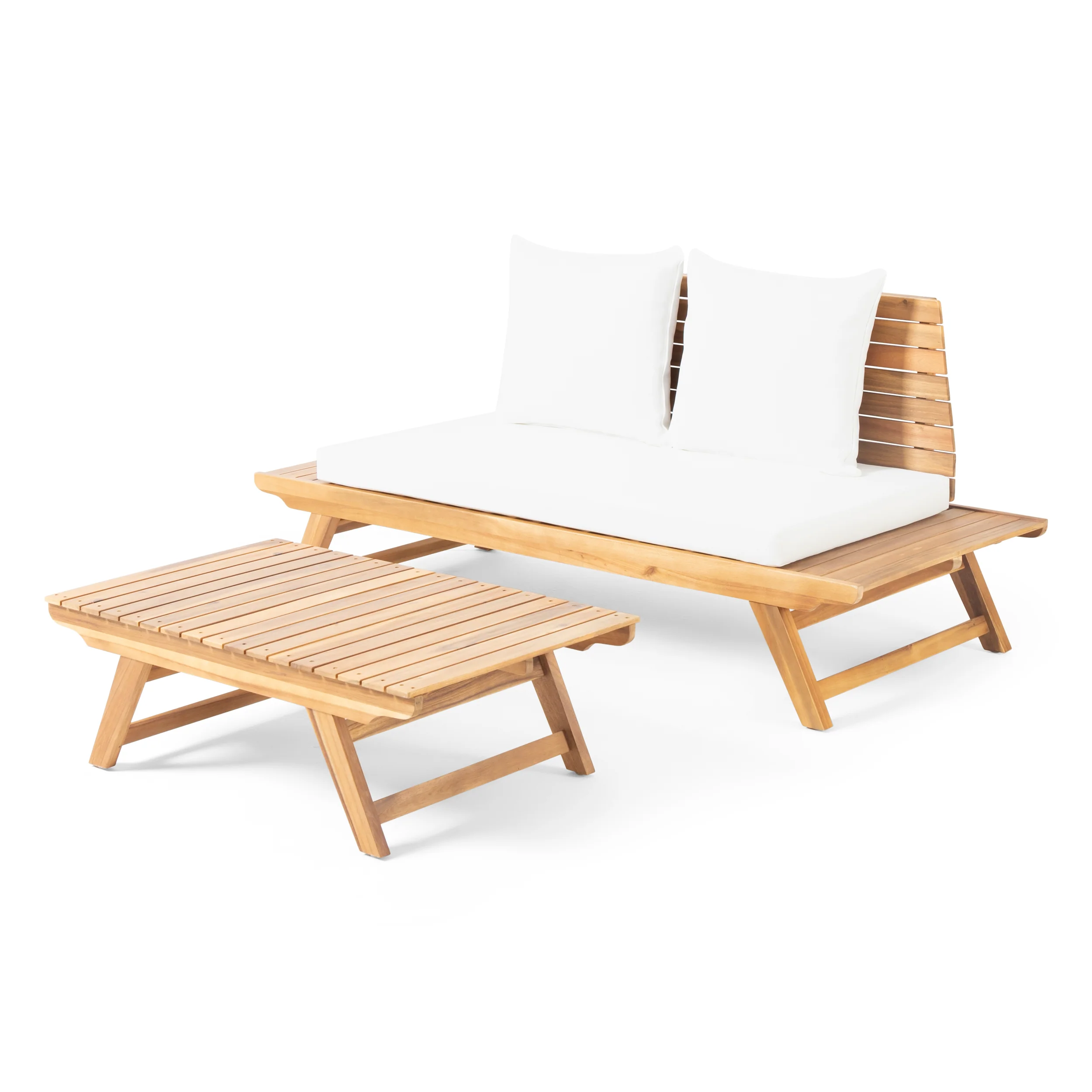 Kaiya Outdoor 2 Seater Acacia Wood Loveseat and Coffee Table Set - furnishings