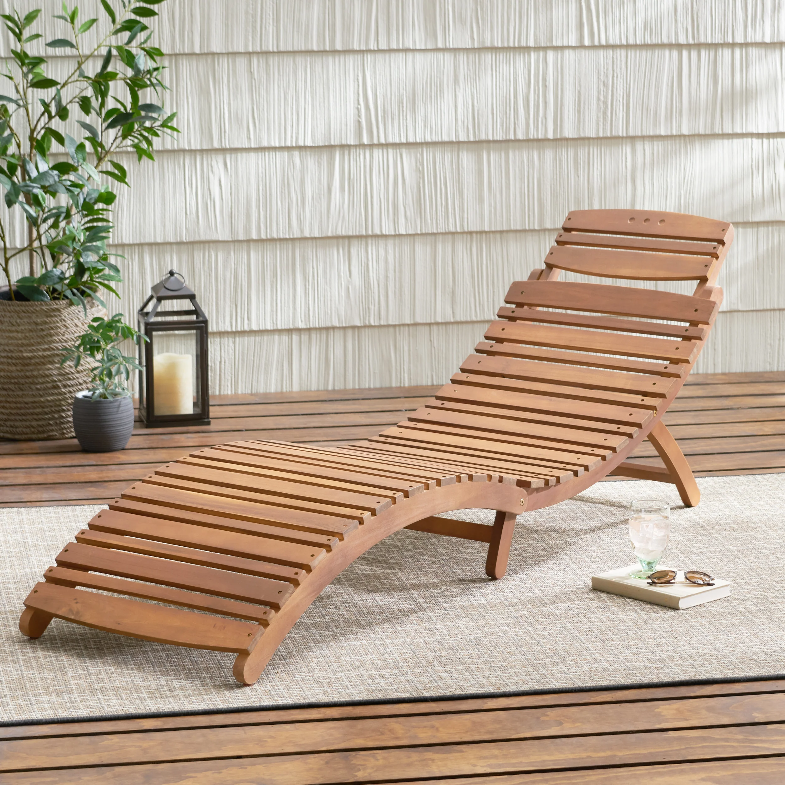 Lisbon Outdoor Wood Folding & Portable Chaise Lounge - furnishings