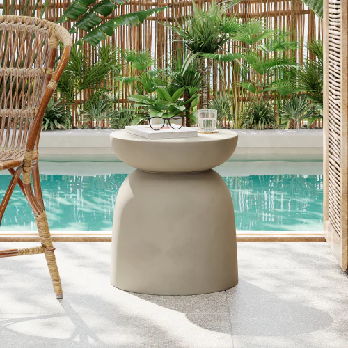 Briar Outdoor Round Concrete Accent Table, Light Grey - furnishings
