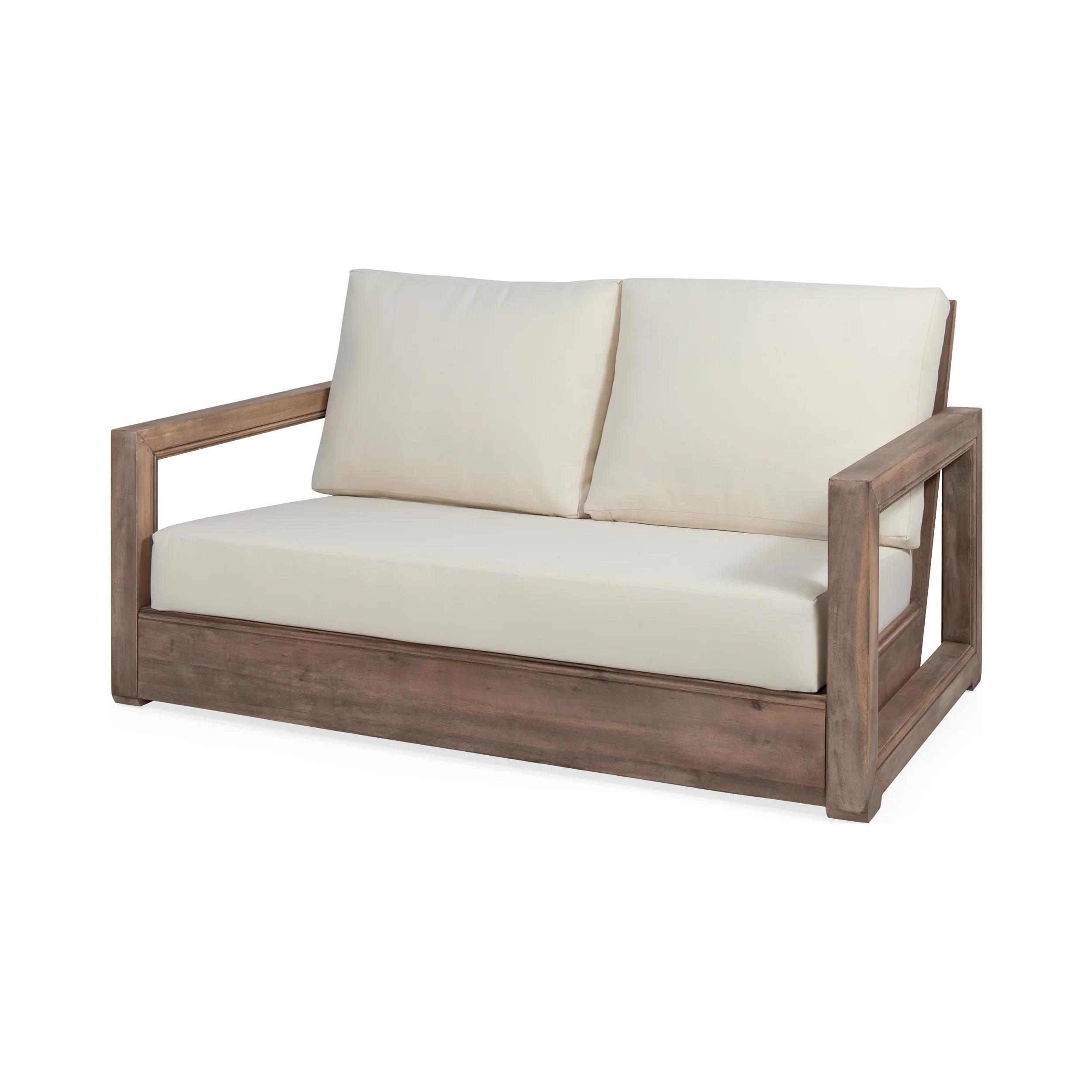 Andrae Outdoor Acacia Wood Loveseat Set with Coffee Table - furnishings