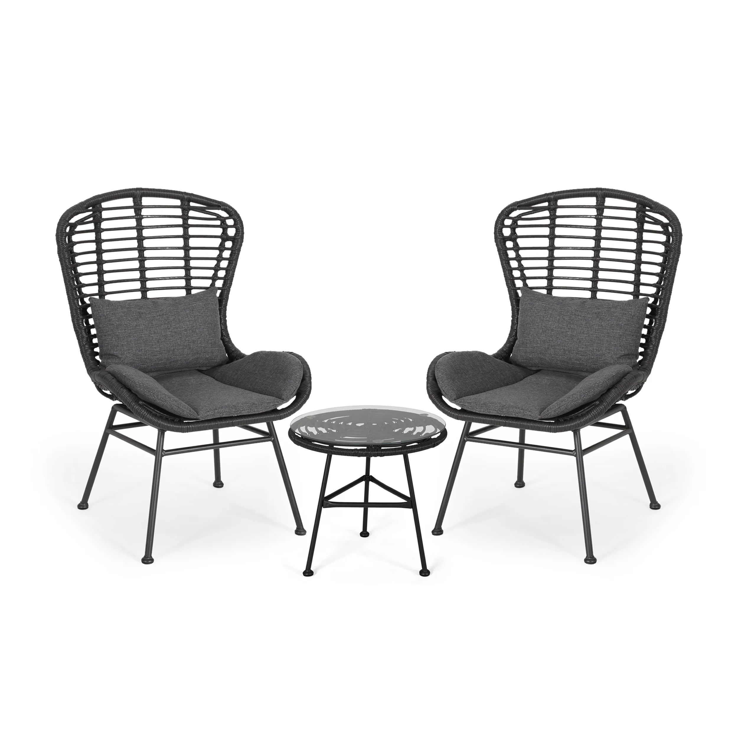 Bellagio Outdoor Modern Boho 2 Seater Wicker Chat Set with Side Table - furnishings