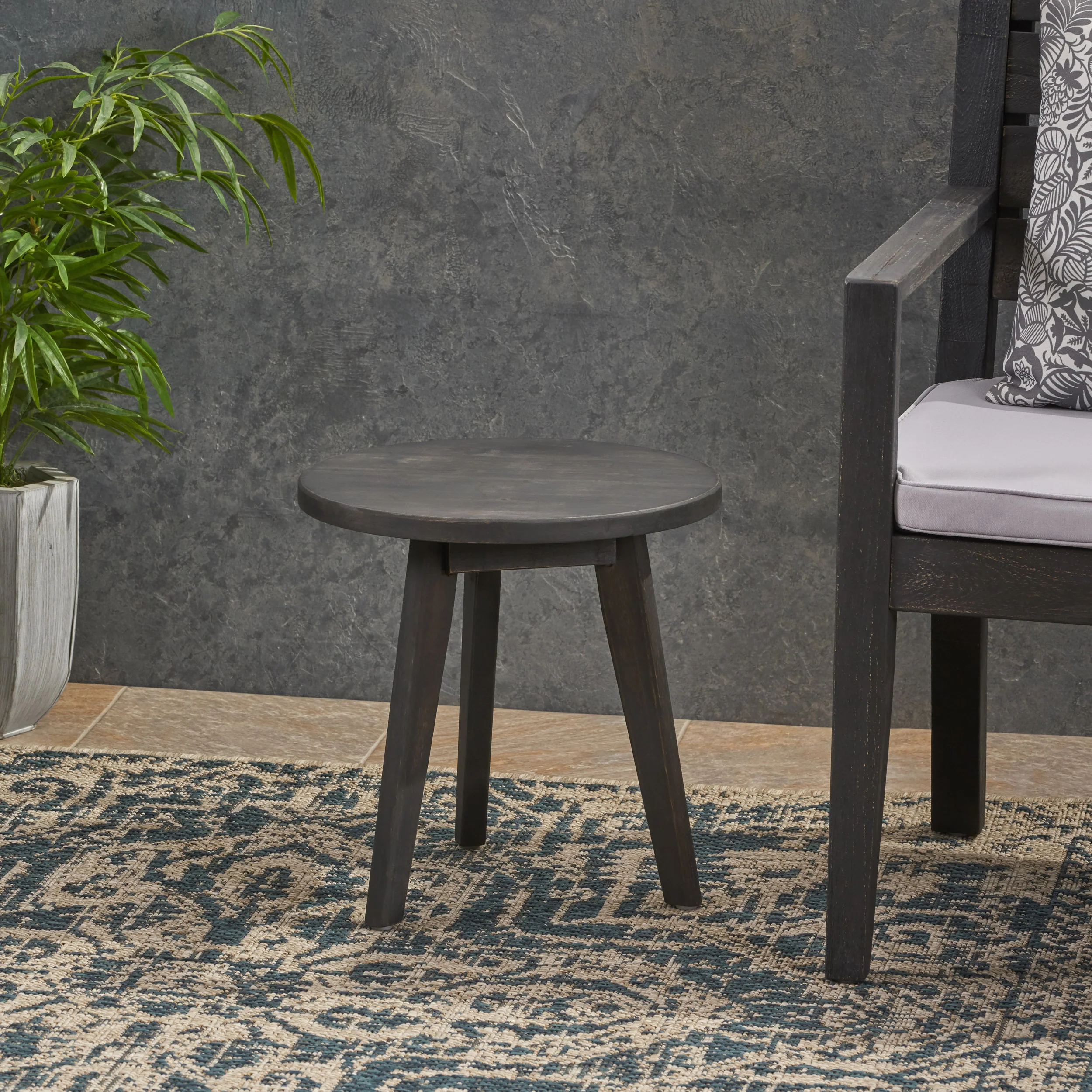 Gino Outdoor Farmhouse Acacia Wood Side Table, Dark Gray Finish - furnishings