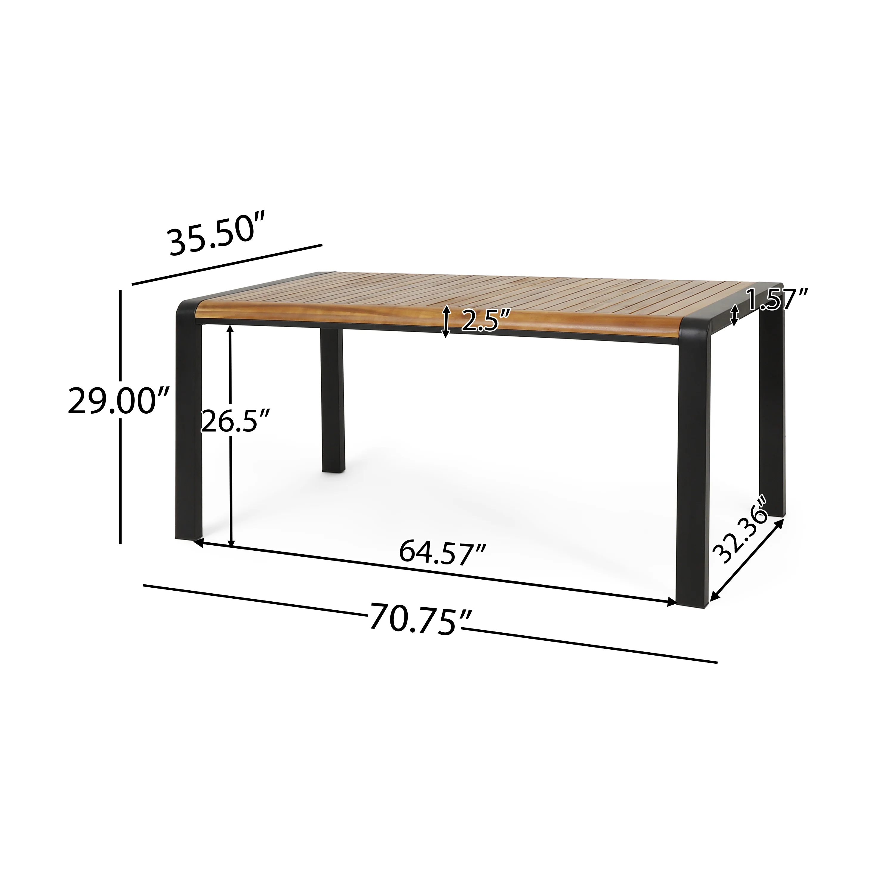 Roseland Outdoor Acacia Wood Dining Table, Teak and Black - furnishings