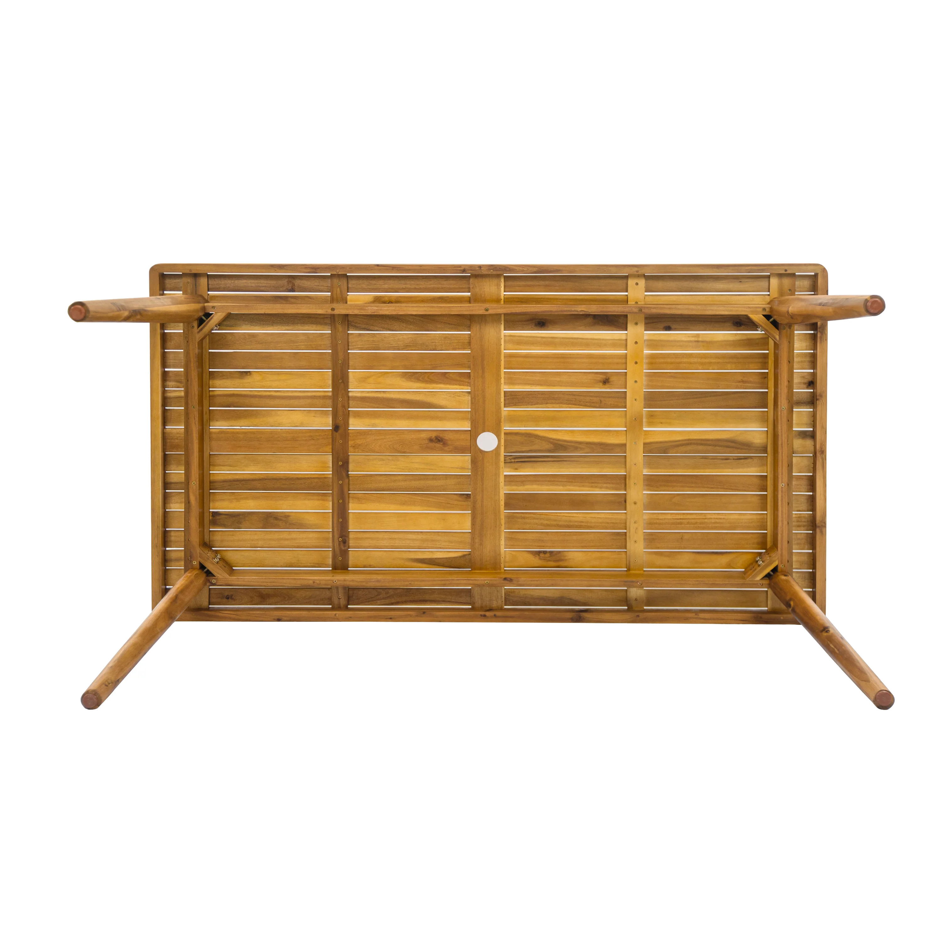 Janlish Modern Outdoor Patio Acacia Wood Dining Table with Umbrella Hole - furnishings