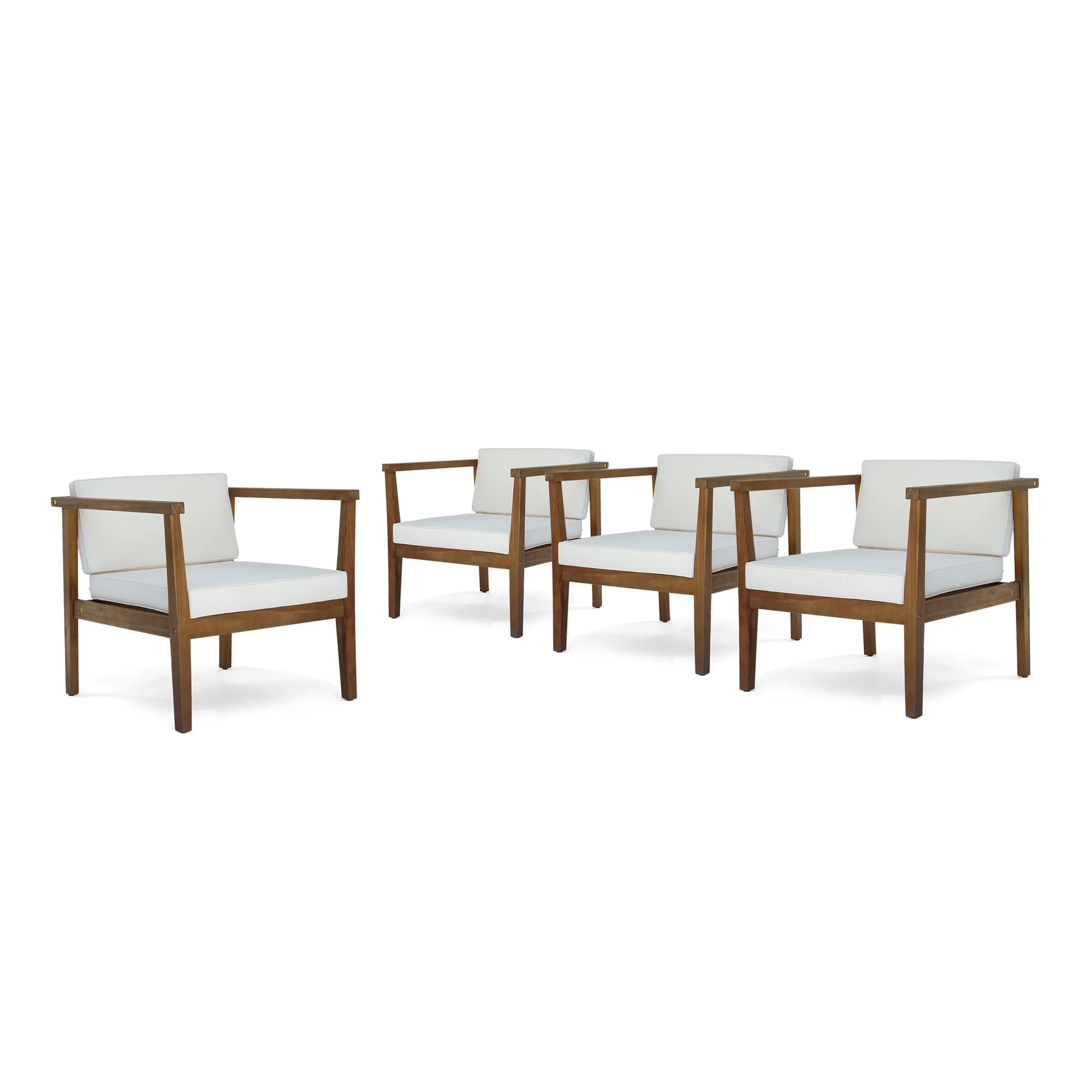 Thomson Outdoor Acacia Wood Club Chairs with Water-Resistant Cushions (Set of 4) - furnishings