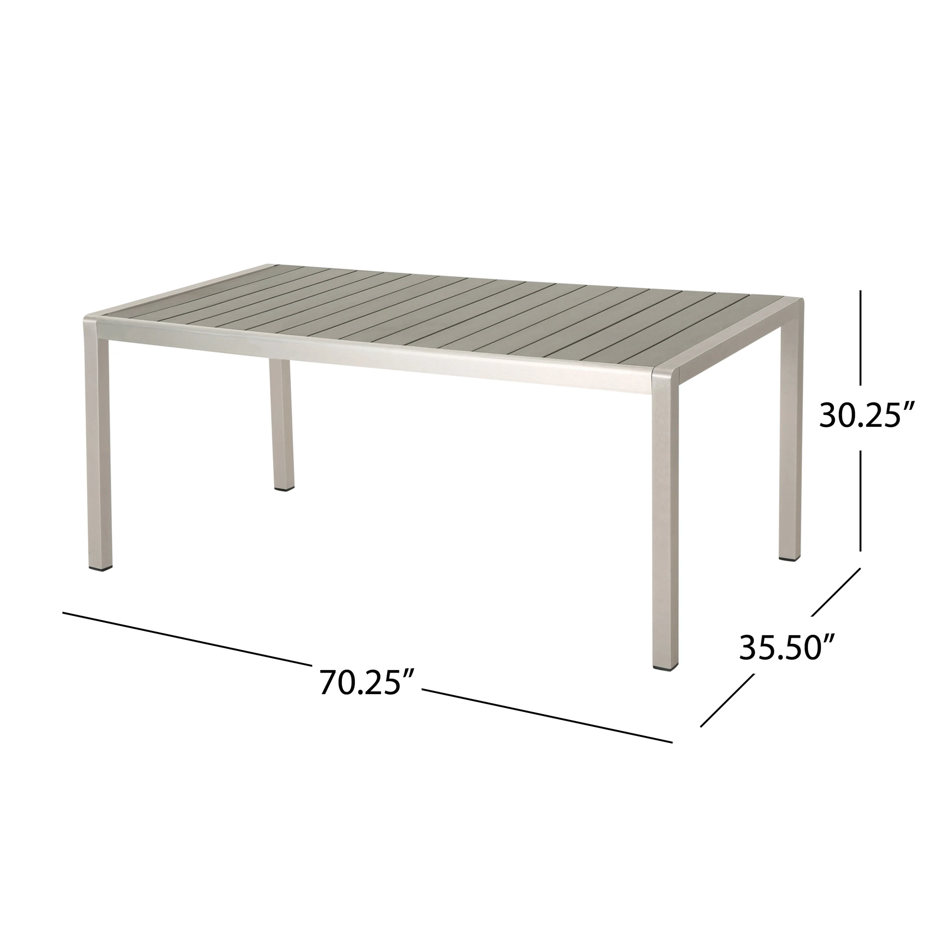 Coral Outdoor Aluminum Dining Table with Faux Wood Top, Gray Finish - furnishings