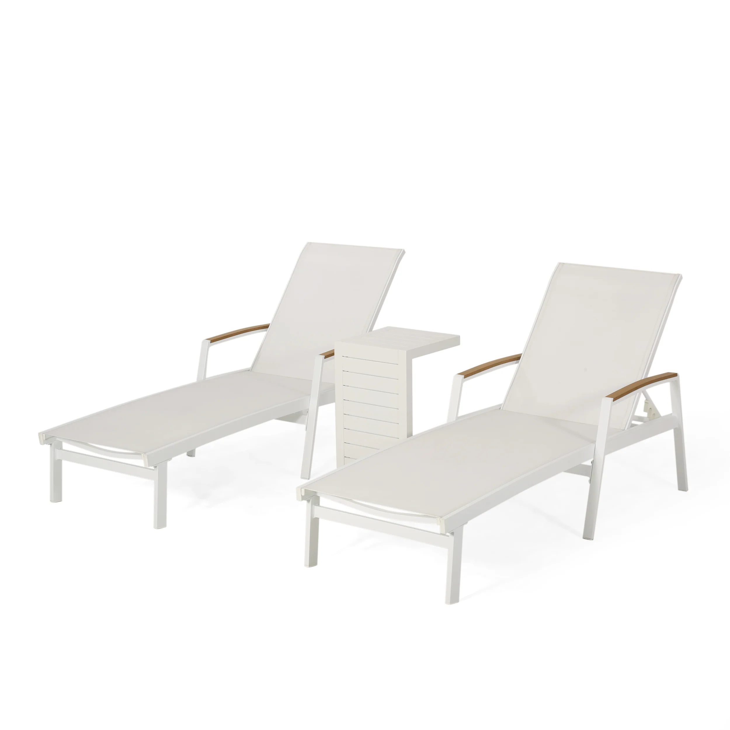 Joy Outdoor Aluminum Chaise Lounge Set with C-Shaped End Table - furnishings