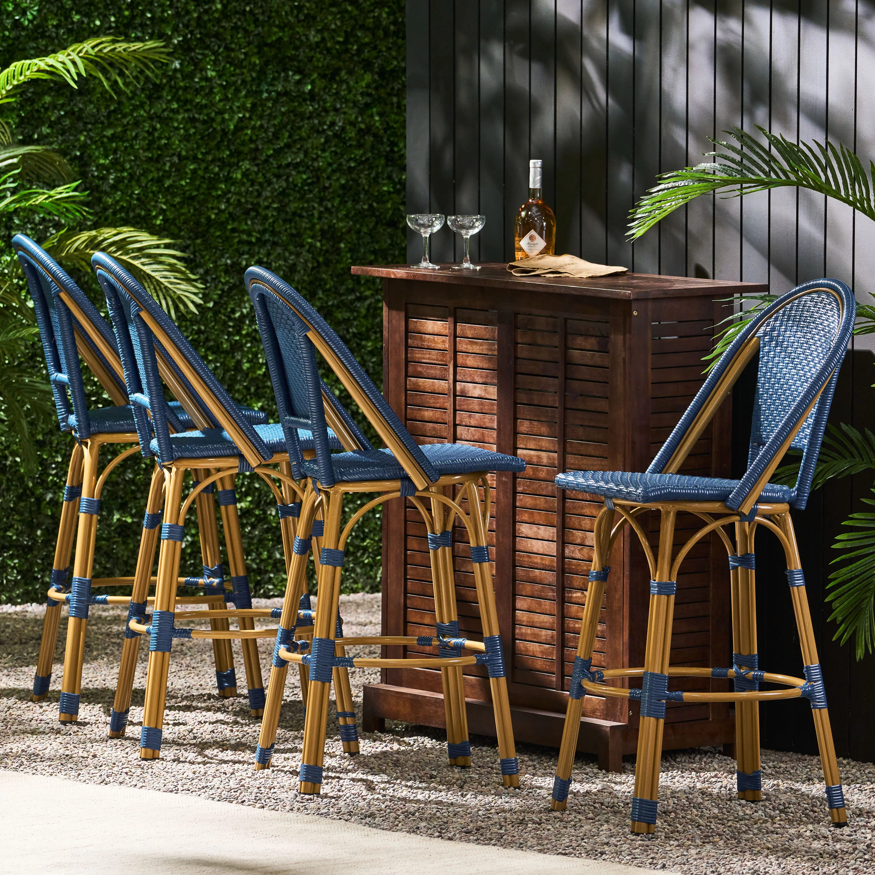 Cotterell Outdoor French Wicker and Aluminum 29.5 Inch Barstools, Set of 4 - furnishings