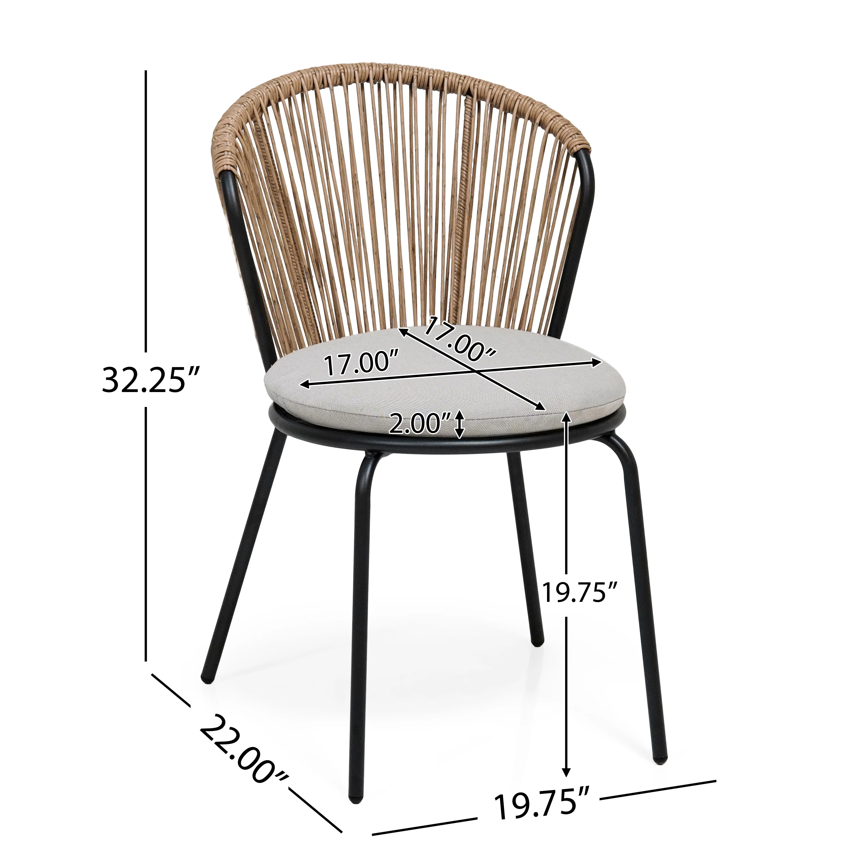 Sunny Indoor & Outdoor Rattan Dining Chair with Cushion Set of 2 - furnishings