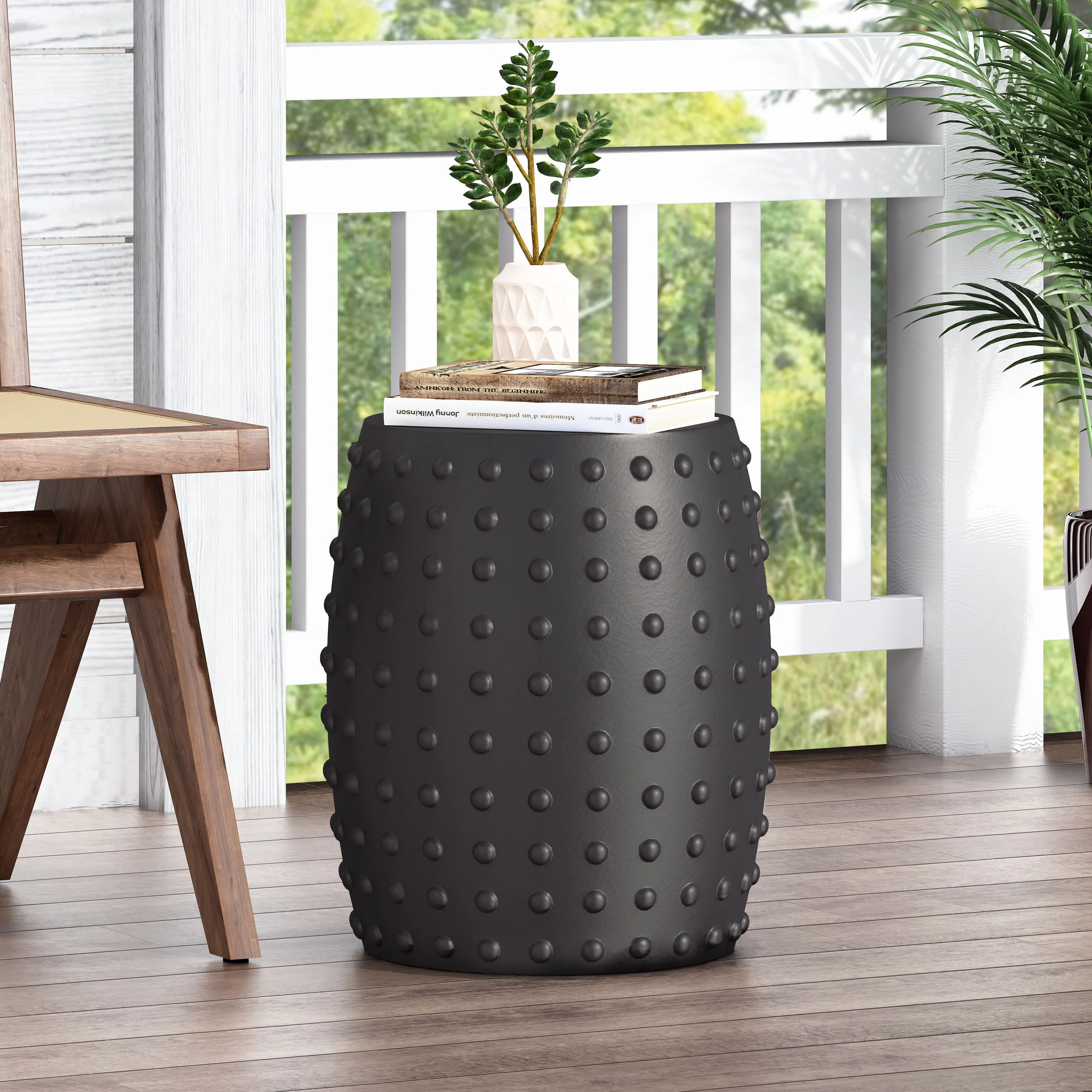 Gerick Outdoor Lightweight Concrete Side Table, Matte Black - furnishings