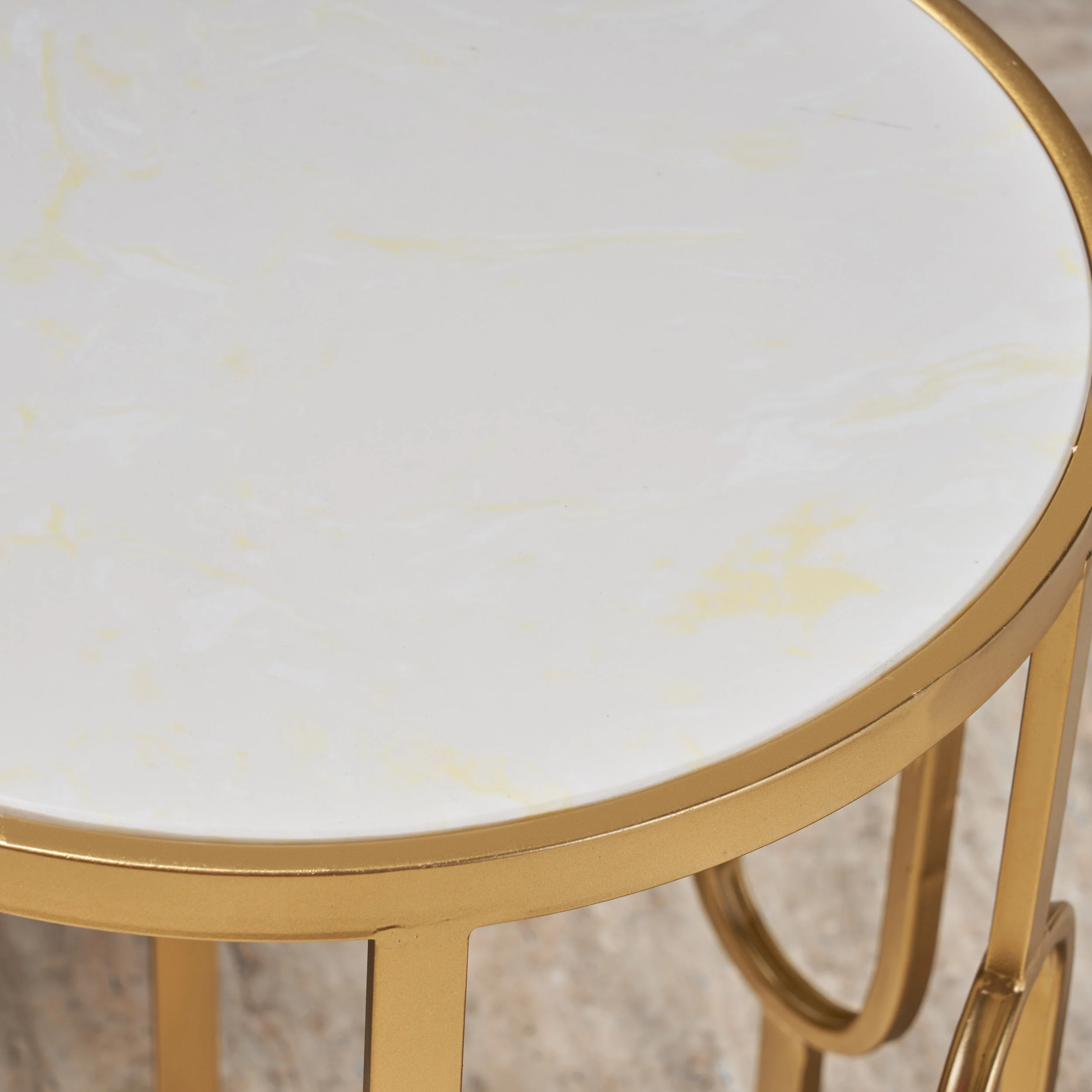 Madison Indoor/Outdoor Glam Faux Stone Side Table, White and Gold - furnishings