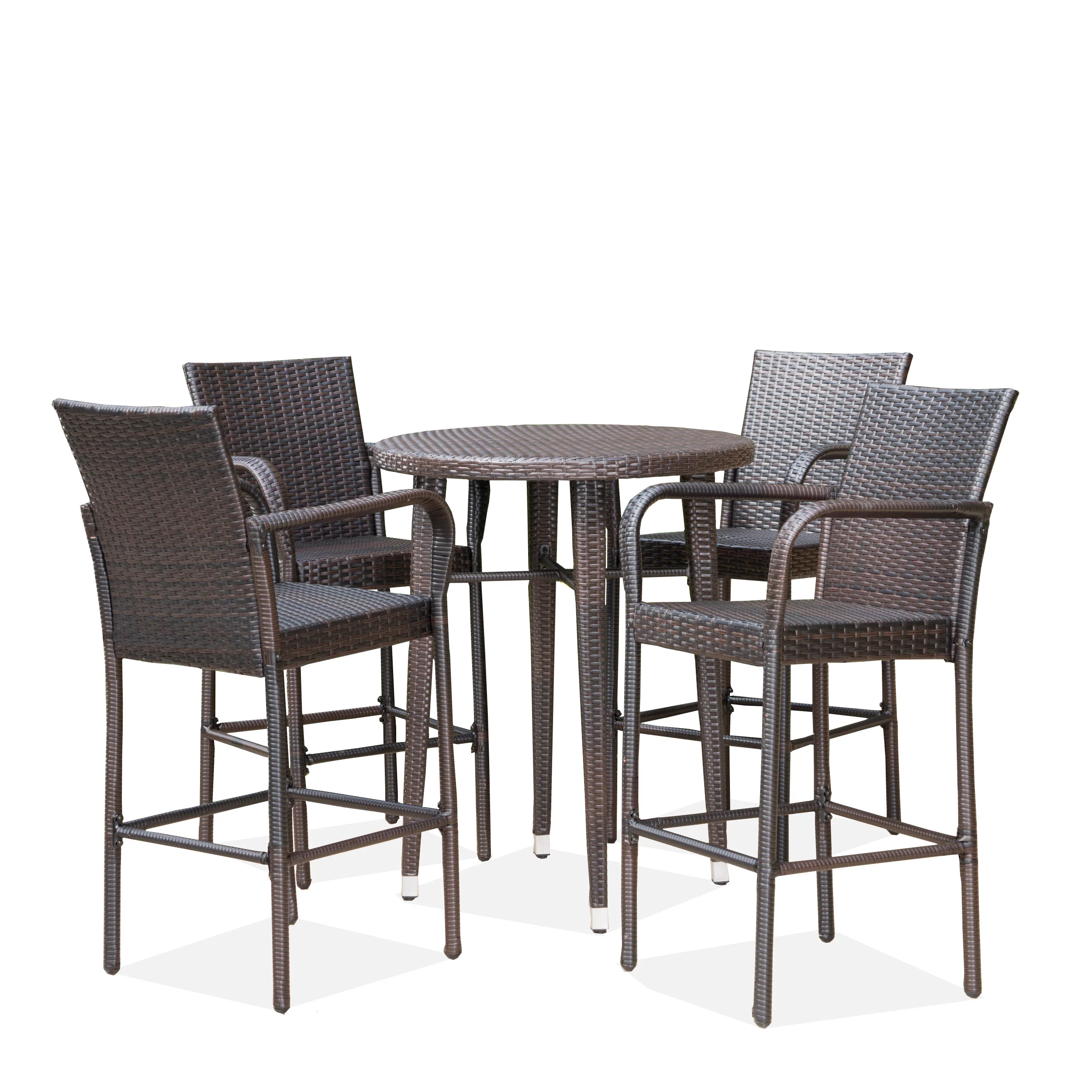 Patricia Outdoor 5 Piece Multi-brown Wicker Round Bar Table Set - furnishings