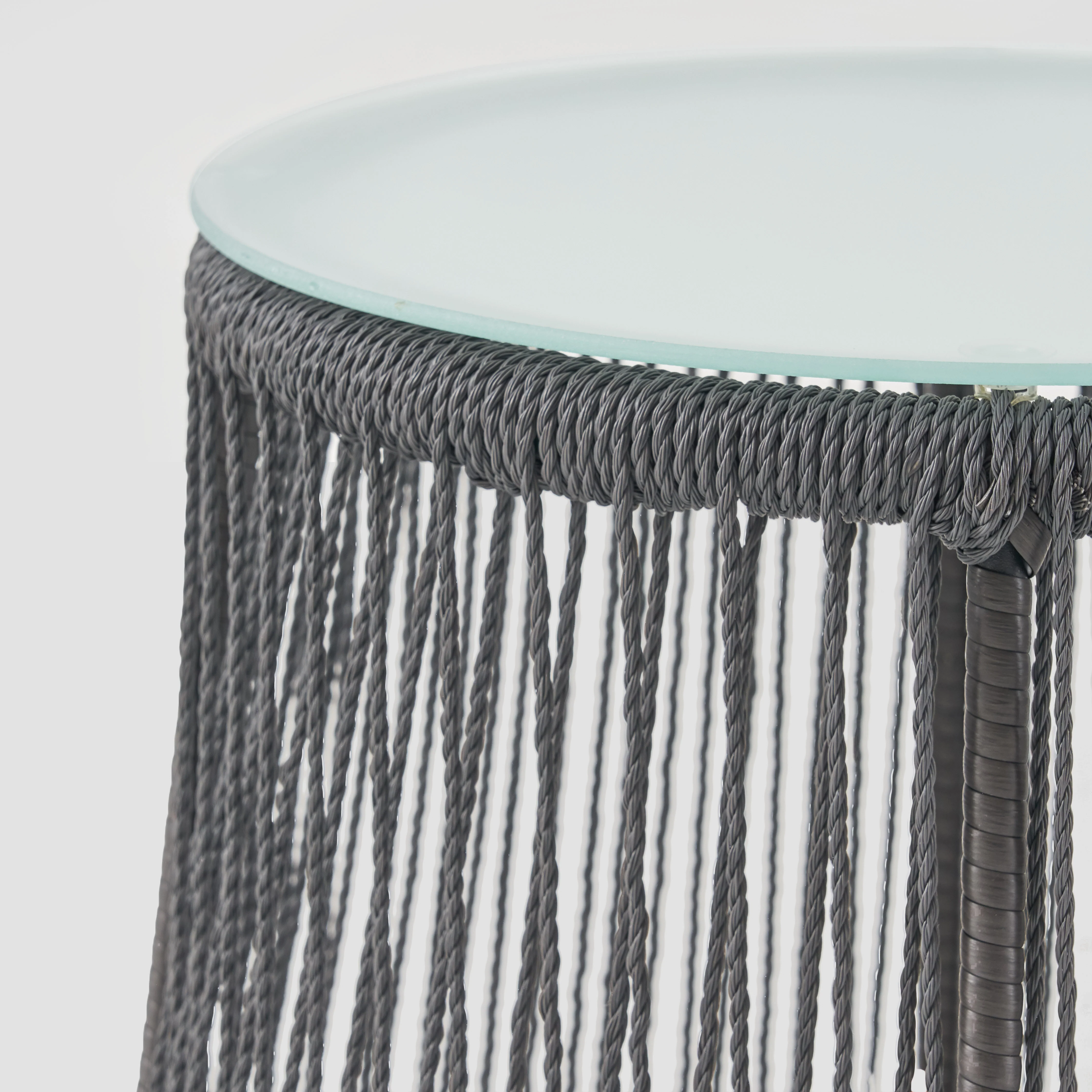 Karen Outdoor Side Table, Steel and Rope, Tempered Glass Table Top, Boho - furnishings