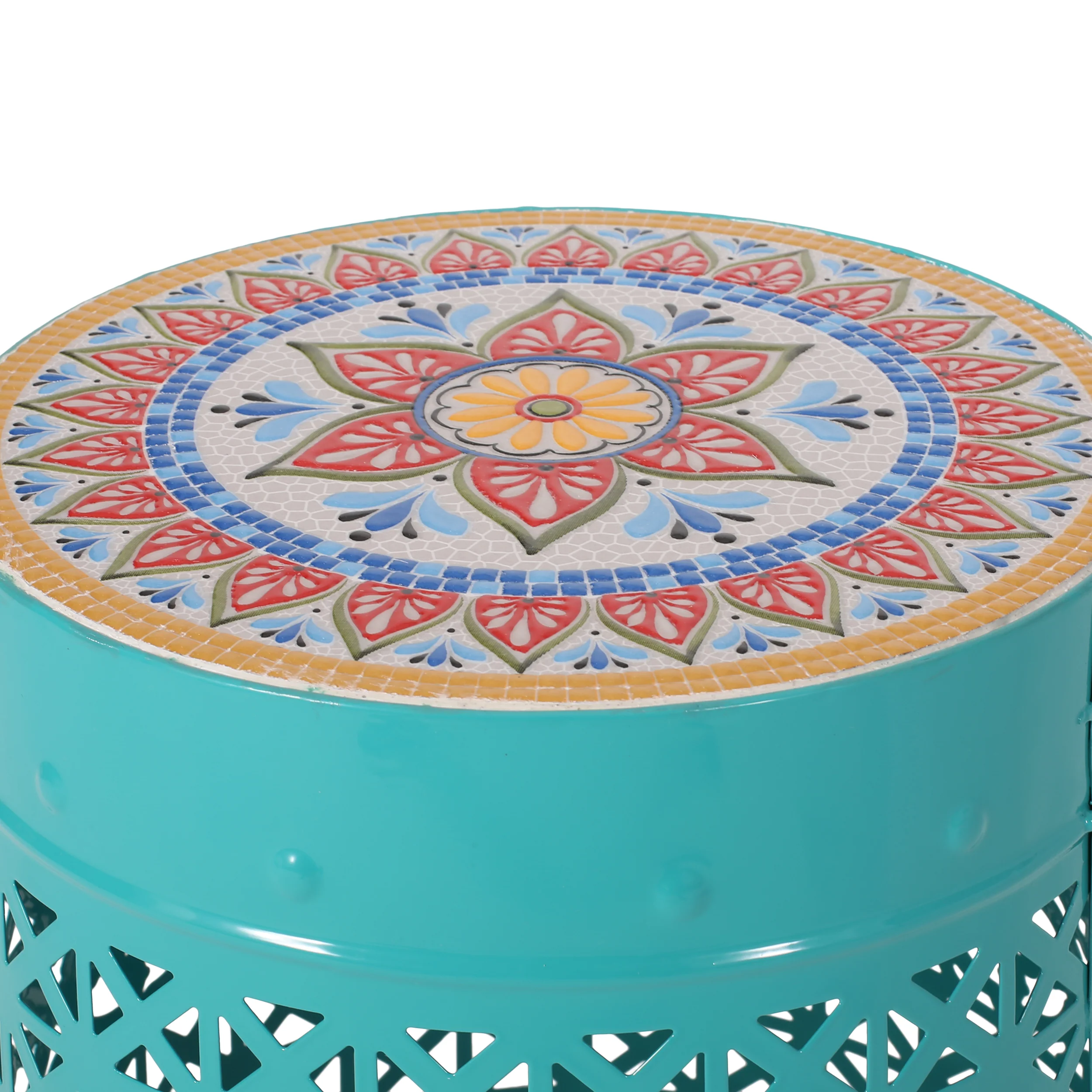 Khalief Outdoor Lace Cut Side Table with Tile Top - furnishings
